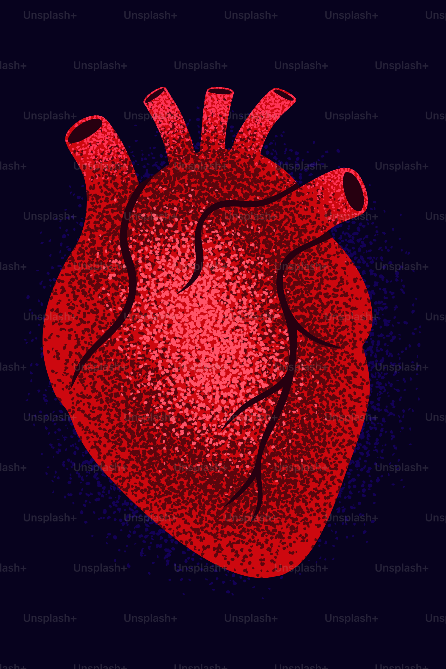 A red, textured heart illustration.