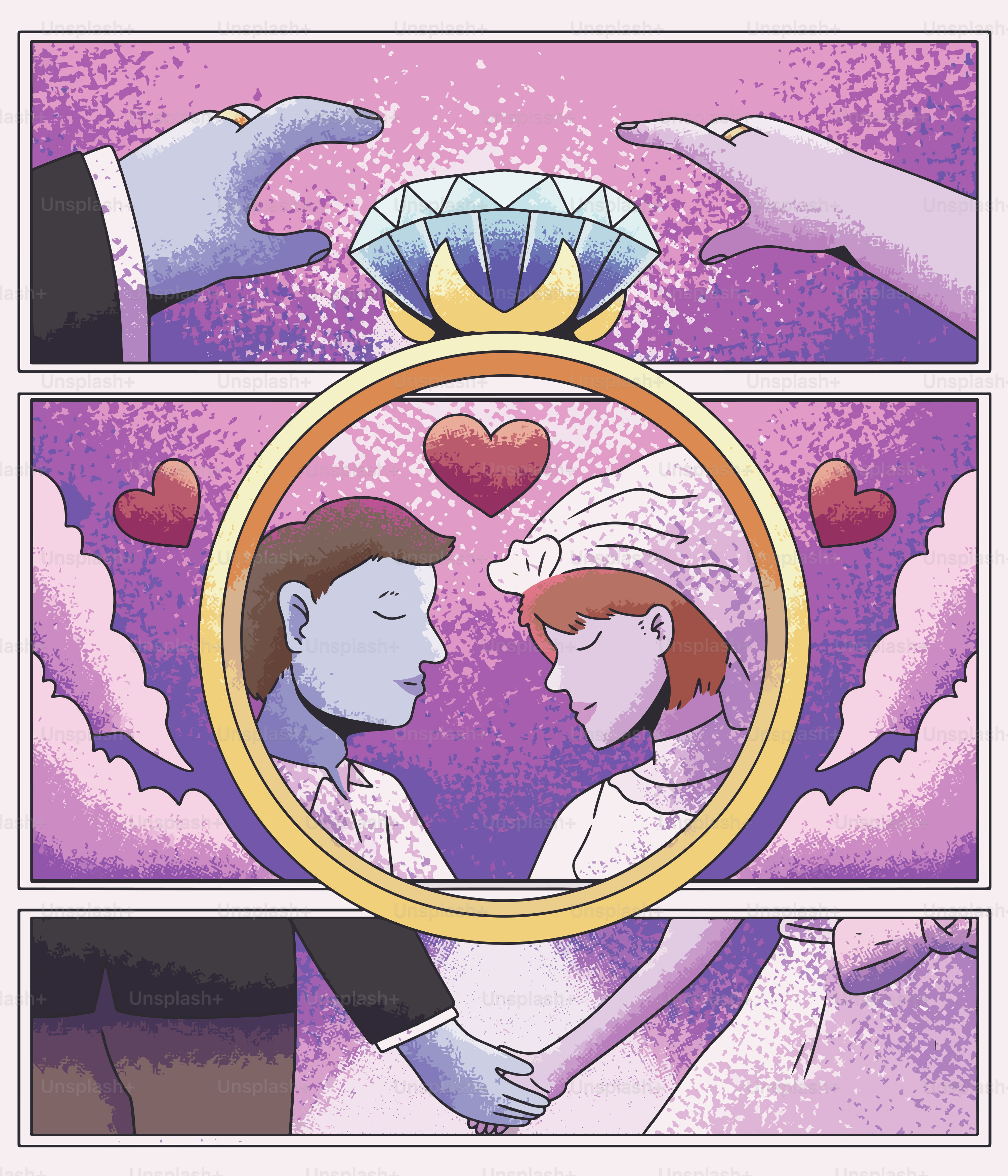 A wedding comic depicting love and marriage.