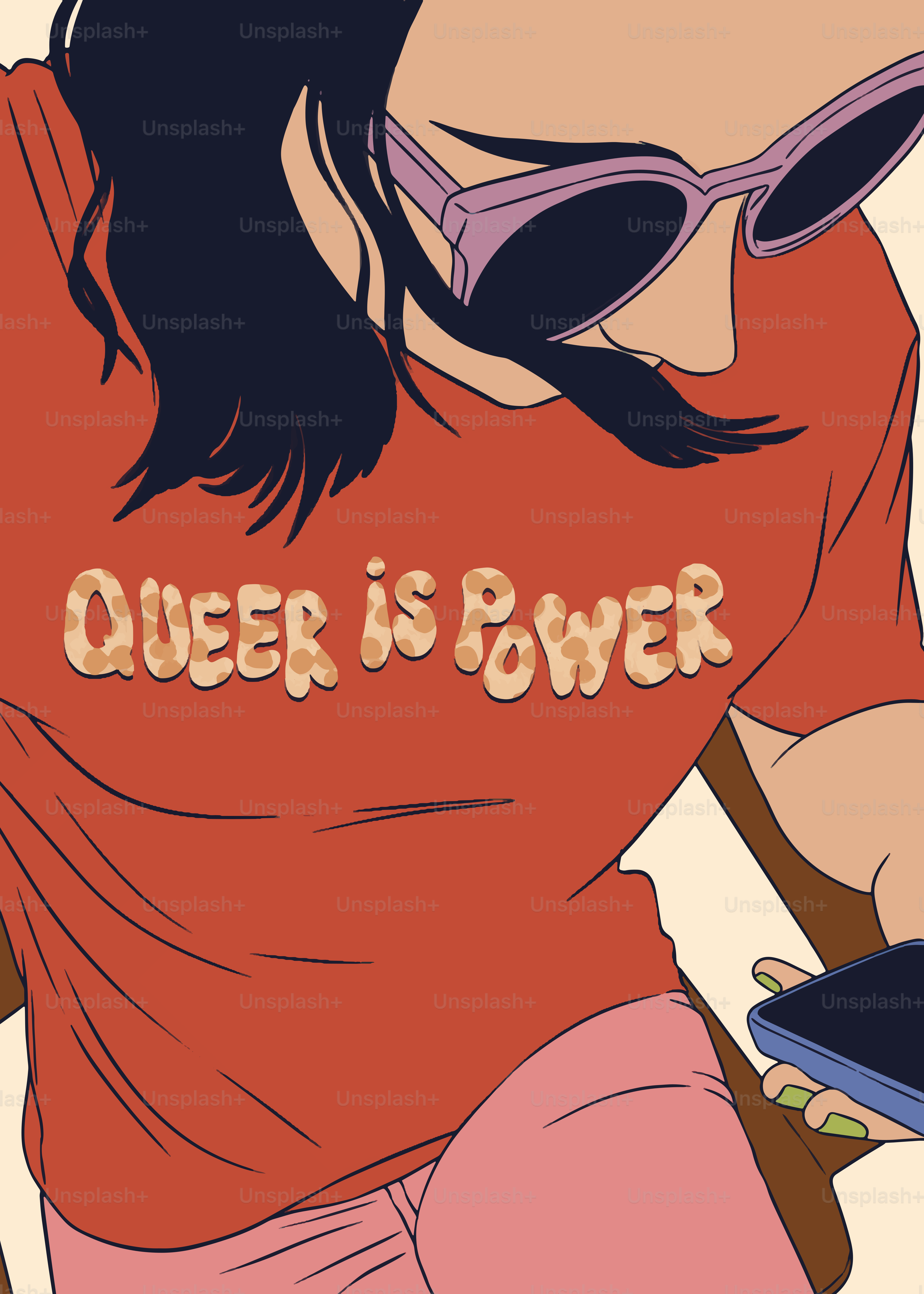 A person wears a shirt that says "queer is power."