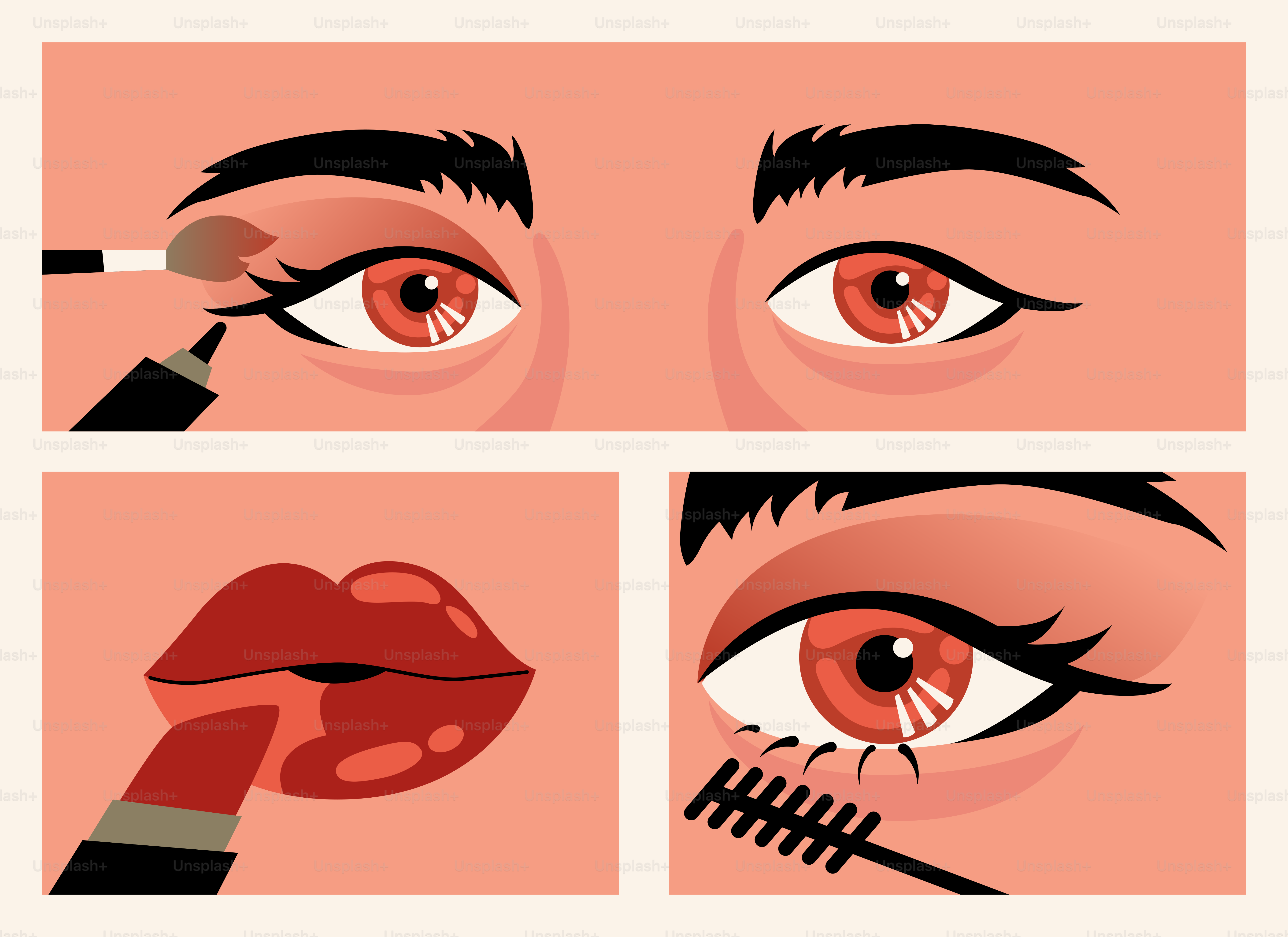 Appliquer du maquillage sur les yeux et les lèvres.