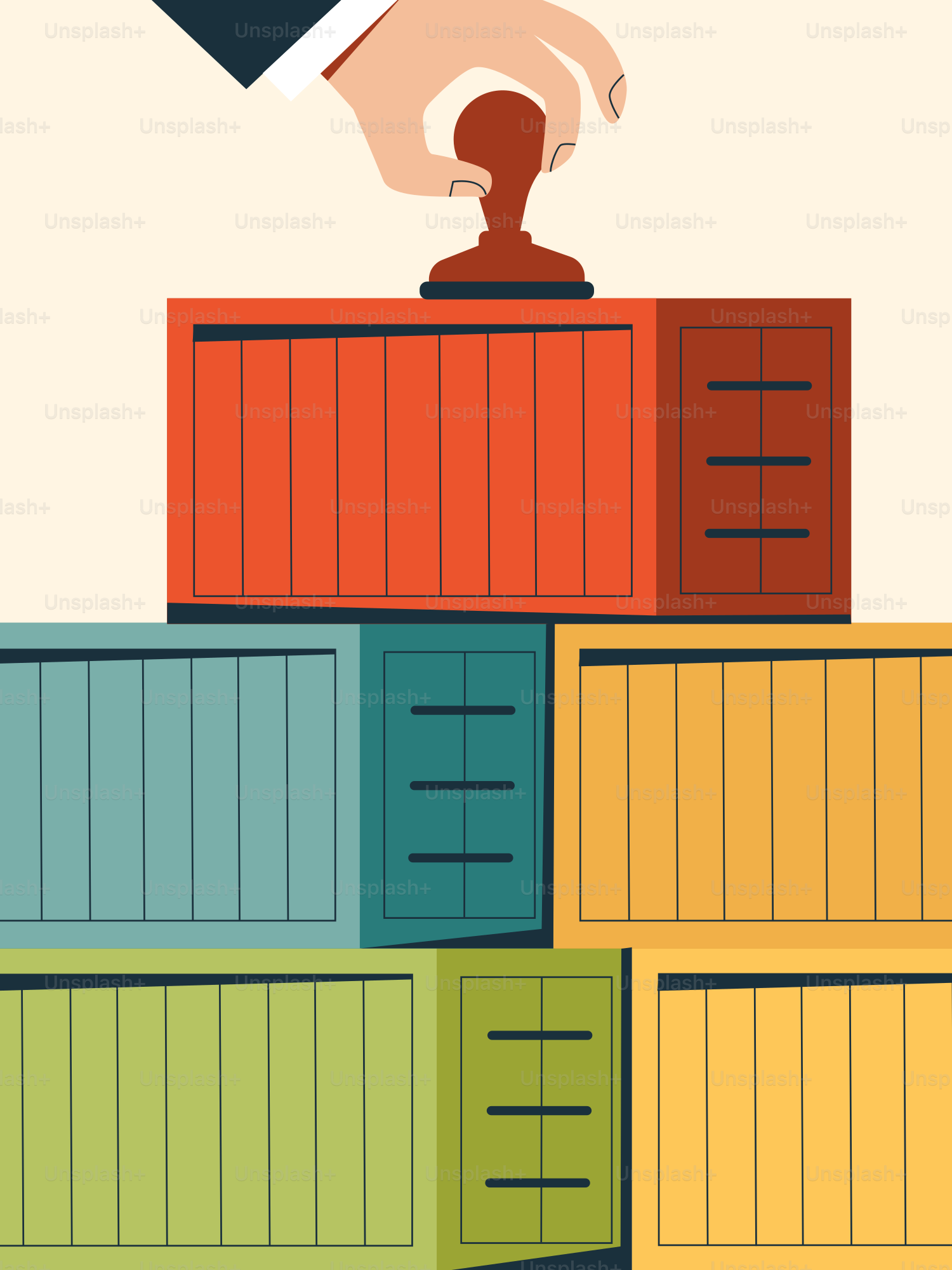 A stamp approves shipping containers on top.