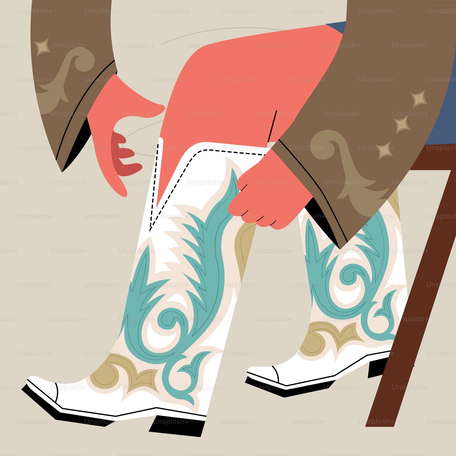 Uma pessoa está calçando suas botas de cowboy.