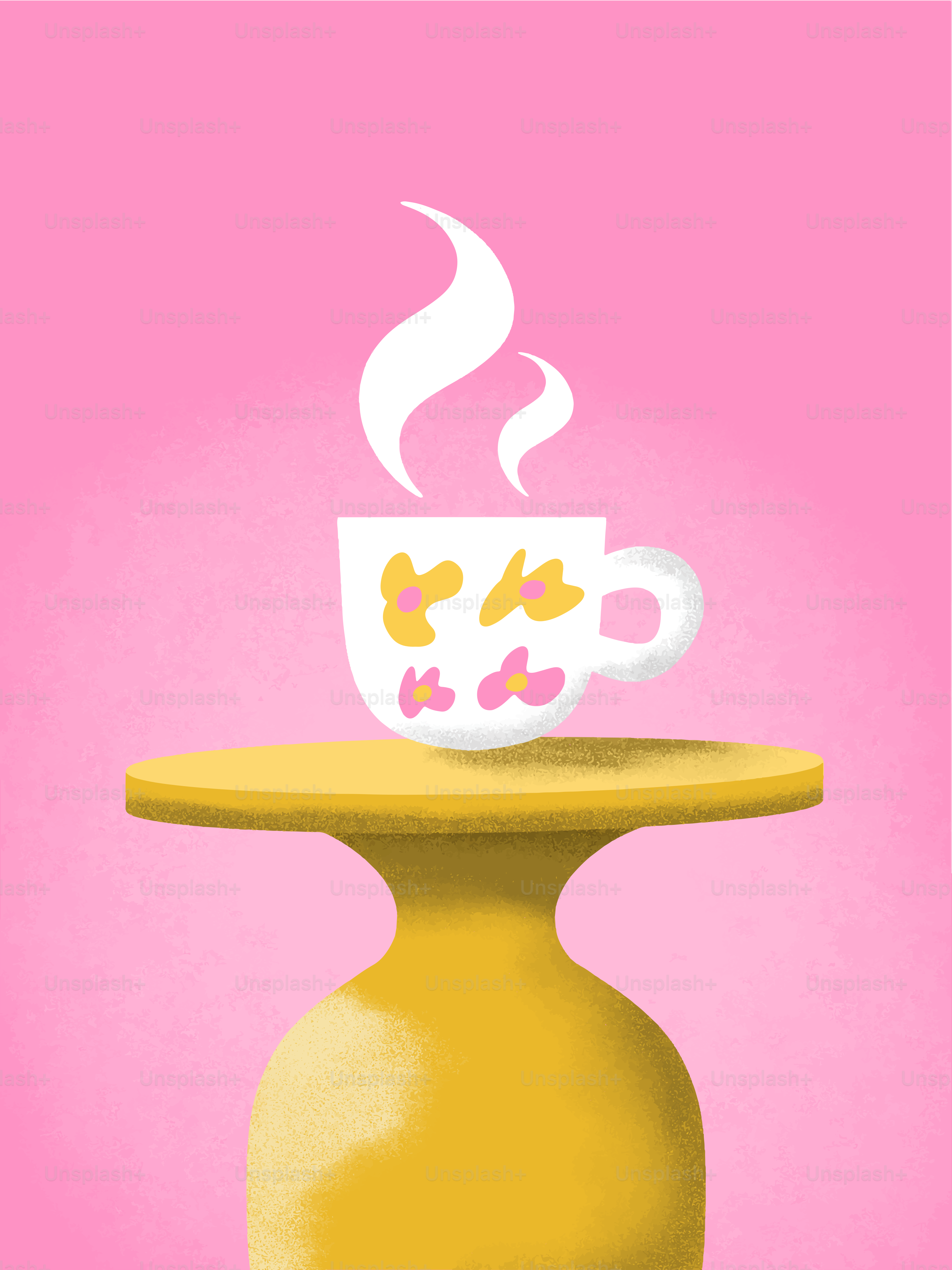 湯気の立つカップが黄金のテーブルの上に置かれている。