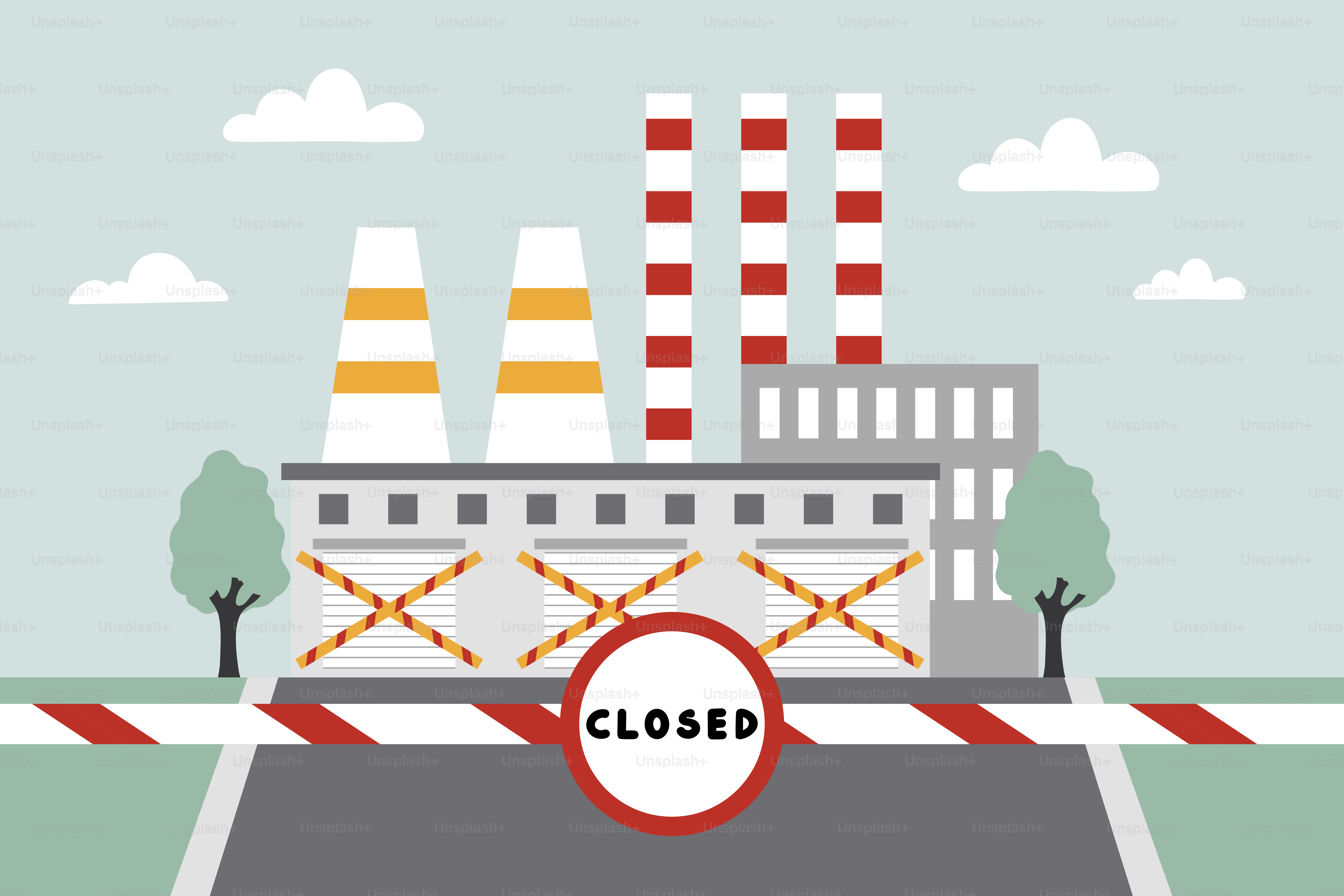 A factory is closed with caution tape.