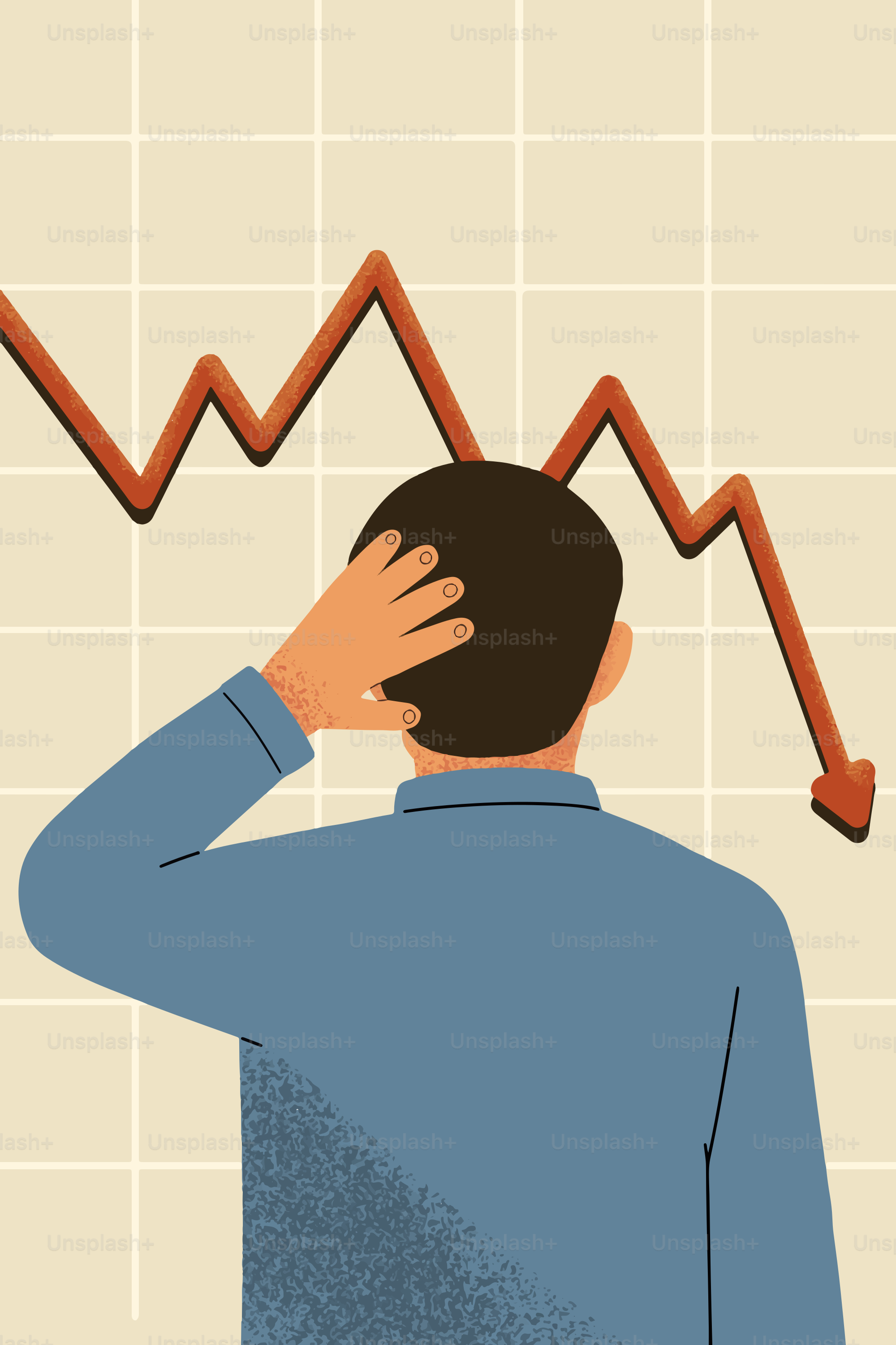 Un hombre reacciona a una recesión en el mercado de valores.