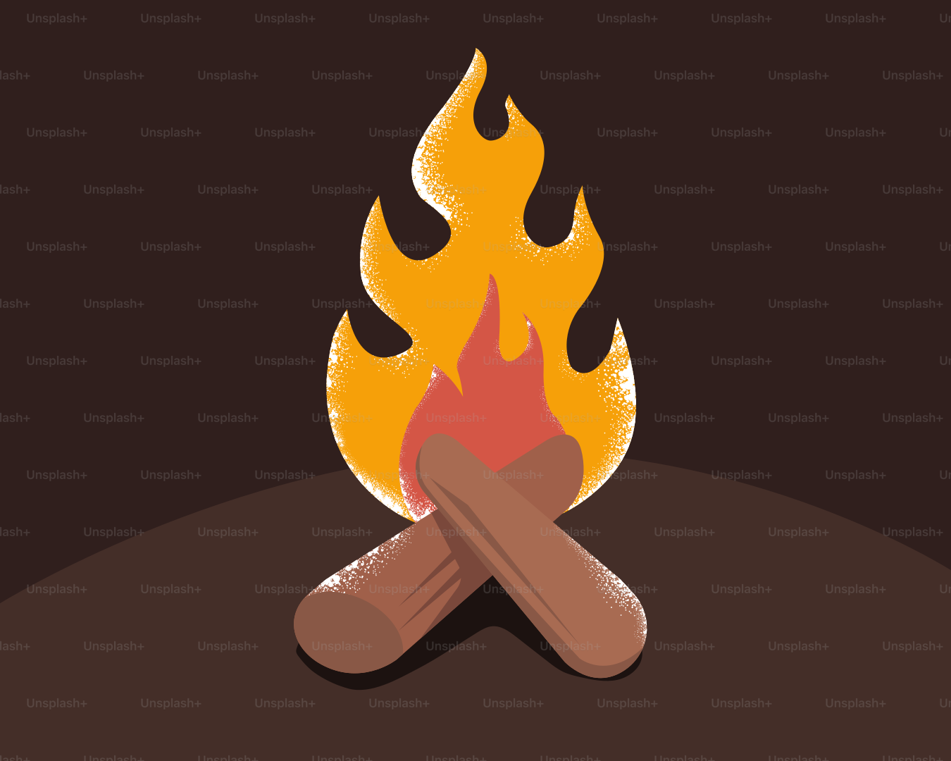 A campfire burns brightly.