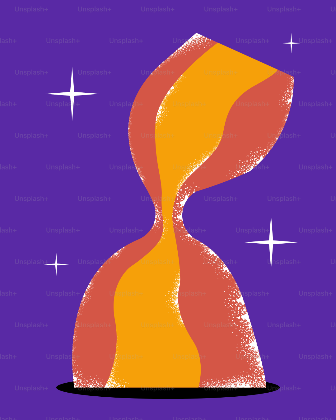 Un sablier brille sur un fond violet.