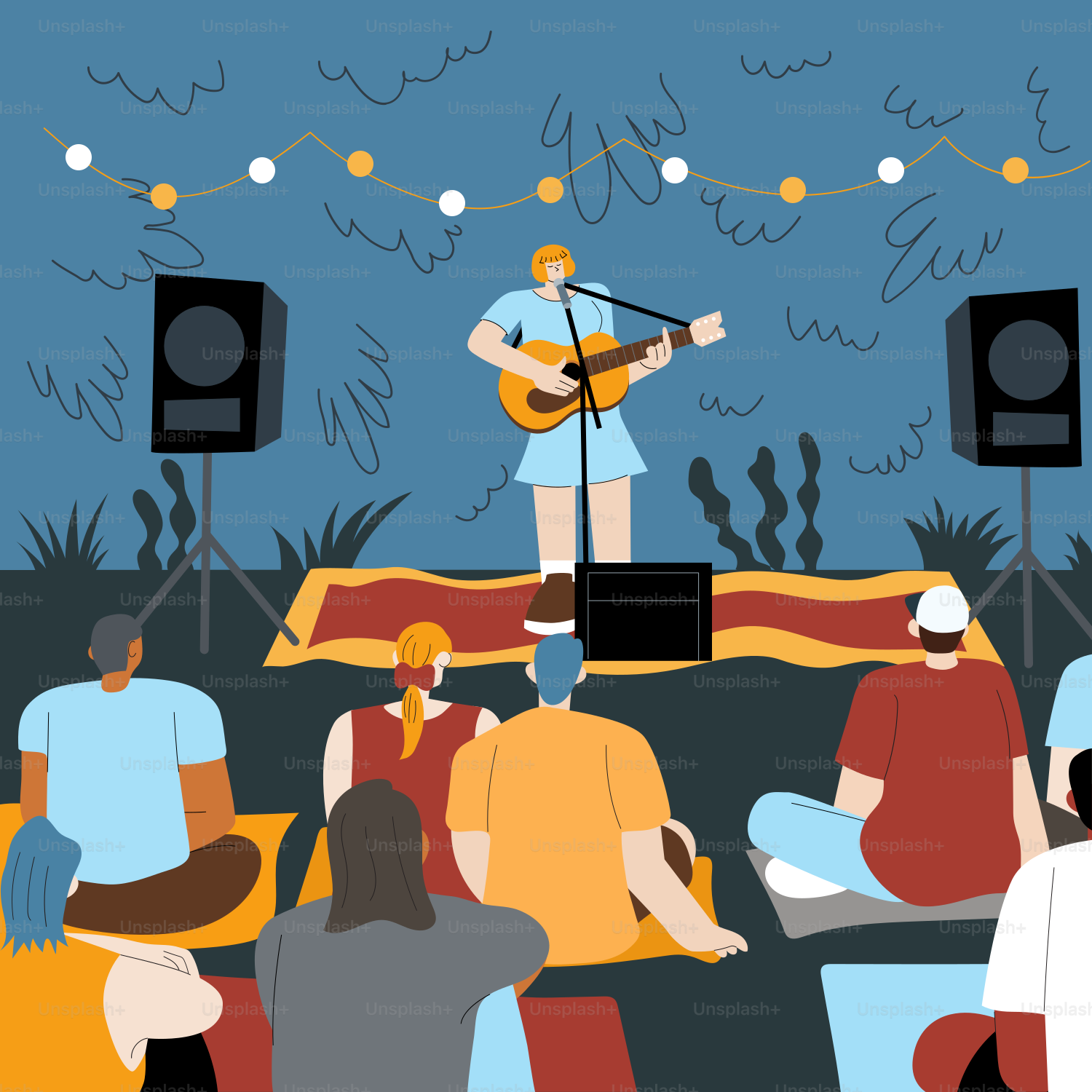 A musician performs for an outdoor audience.