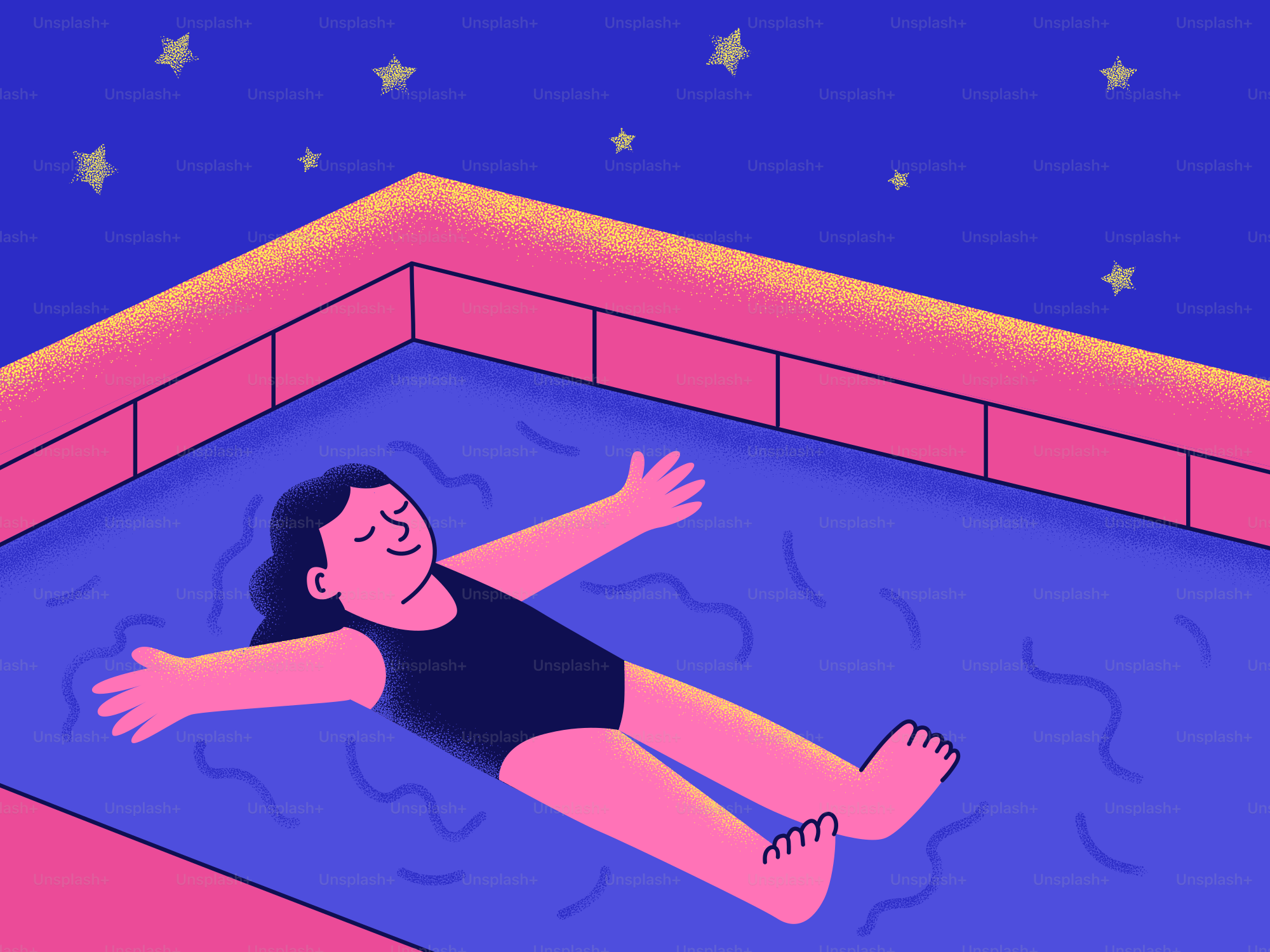 Eine Person treibt nachts in einem Pool unter Sternen.