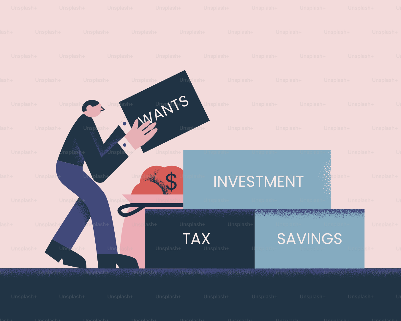 Manusia menyortir keinginan, investasi, tabungan, dan pajak.
