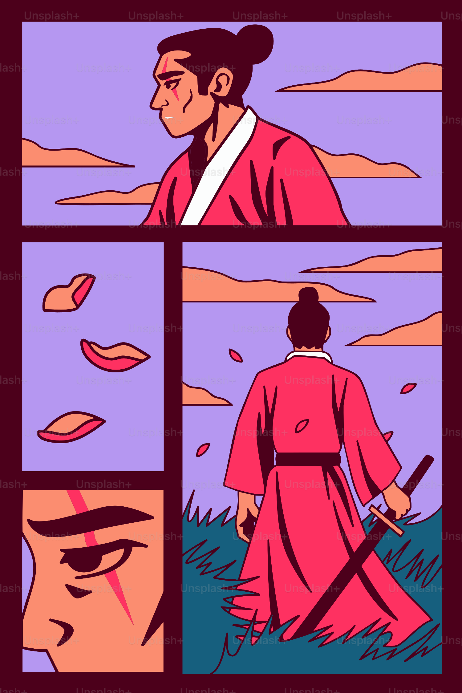 A samurai stands, contemplating a future.