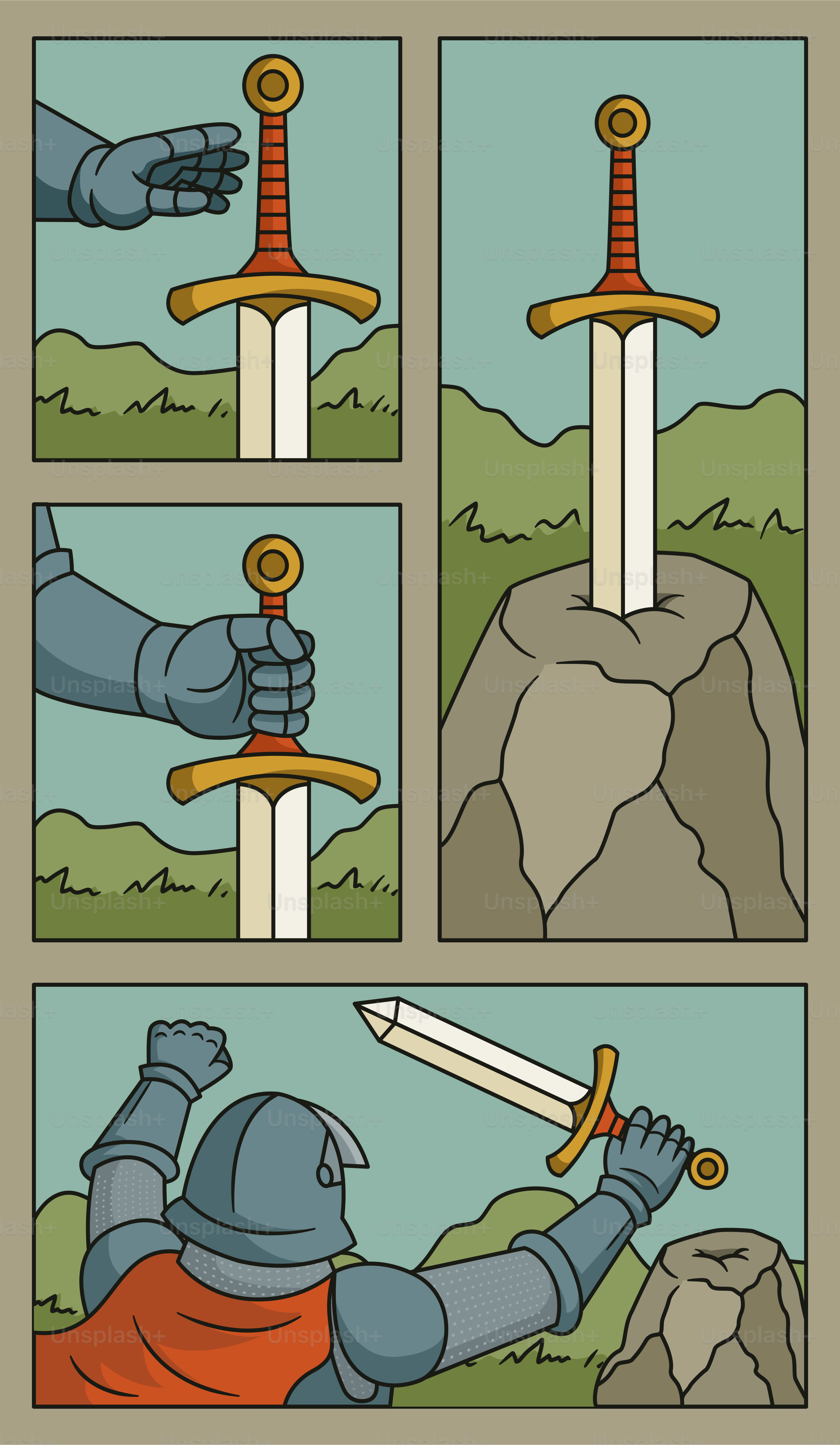 King arthur pulls the sword from the stone.