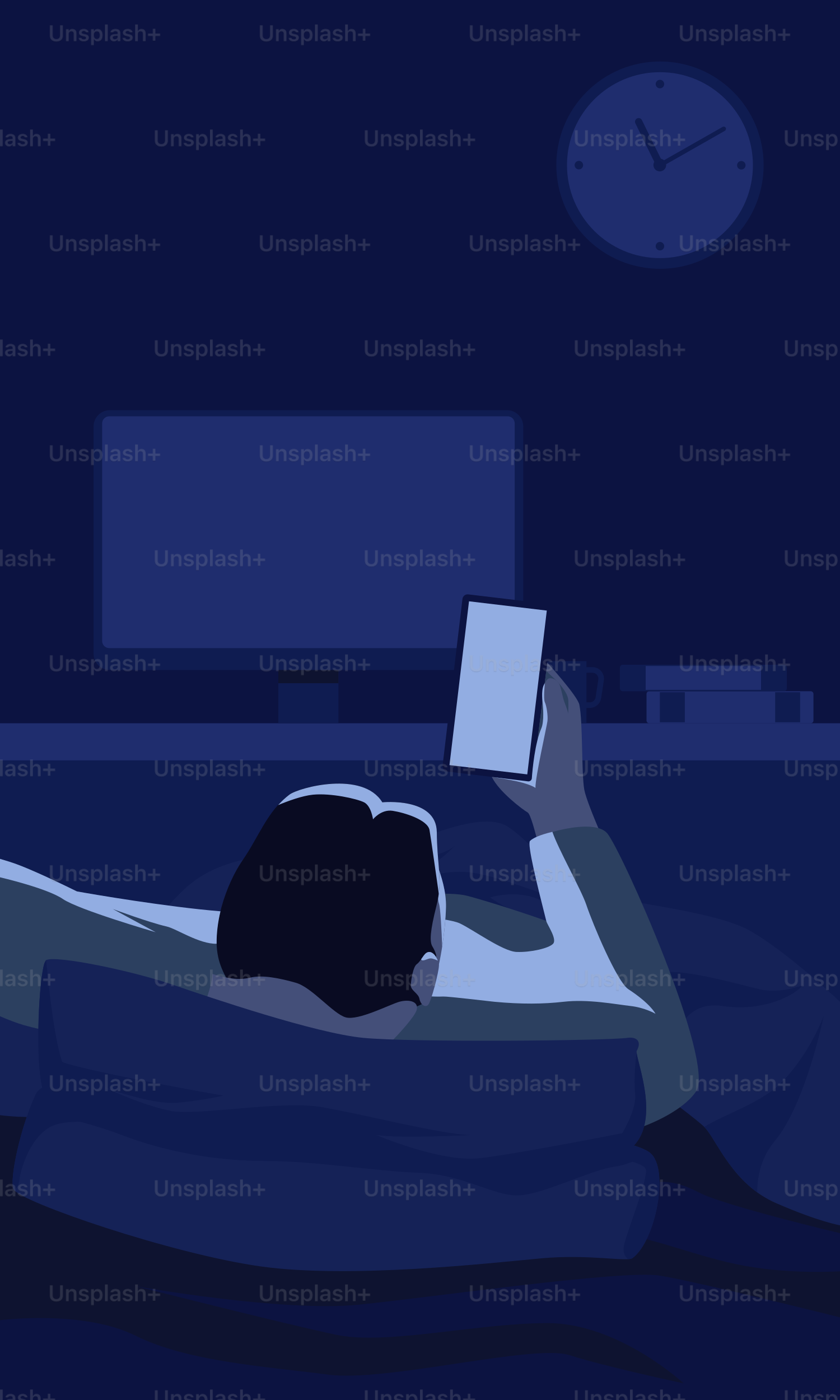 Someone using their phone in bed at night.