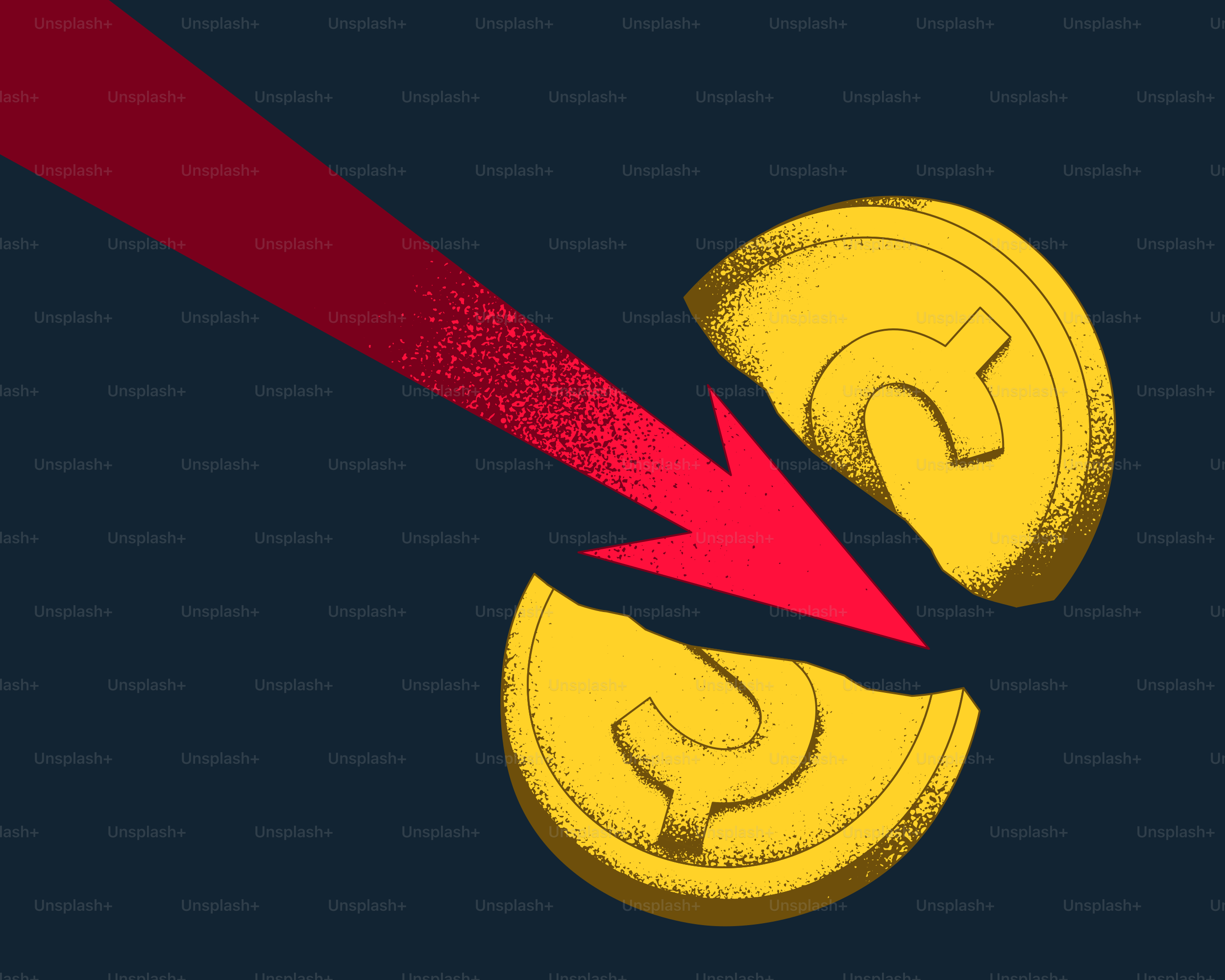 El valor en dólares está disminuyendo, simbolizado por una moneda rota.