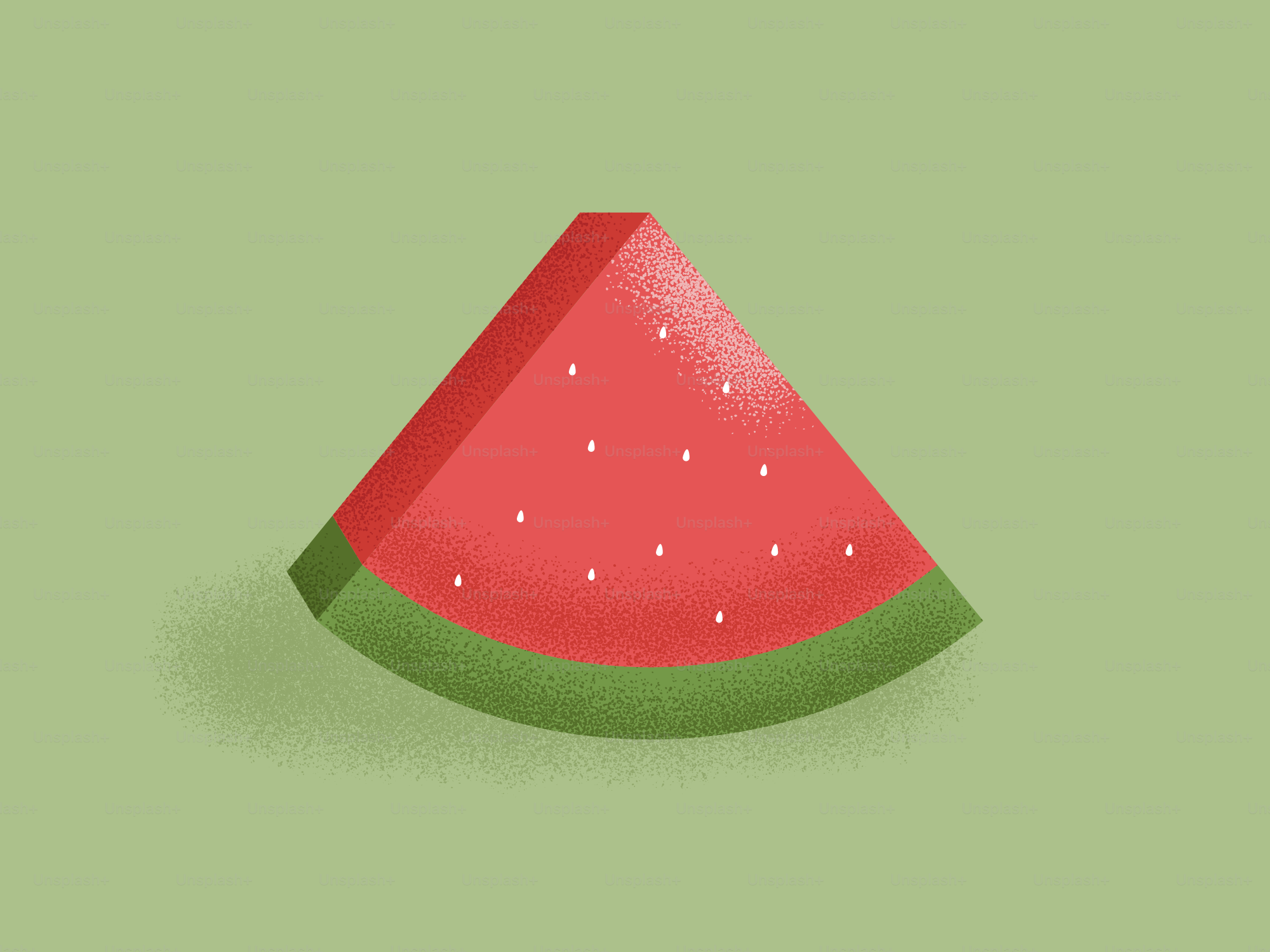 A slice of watermelon sits on a green surface.