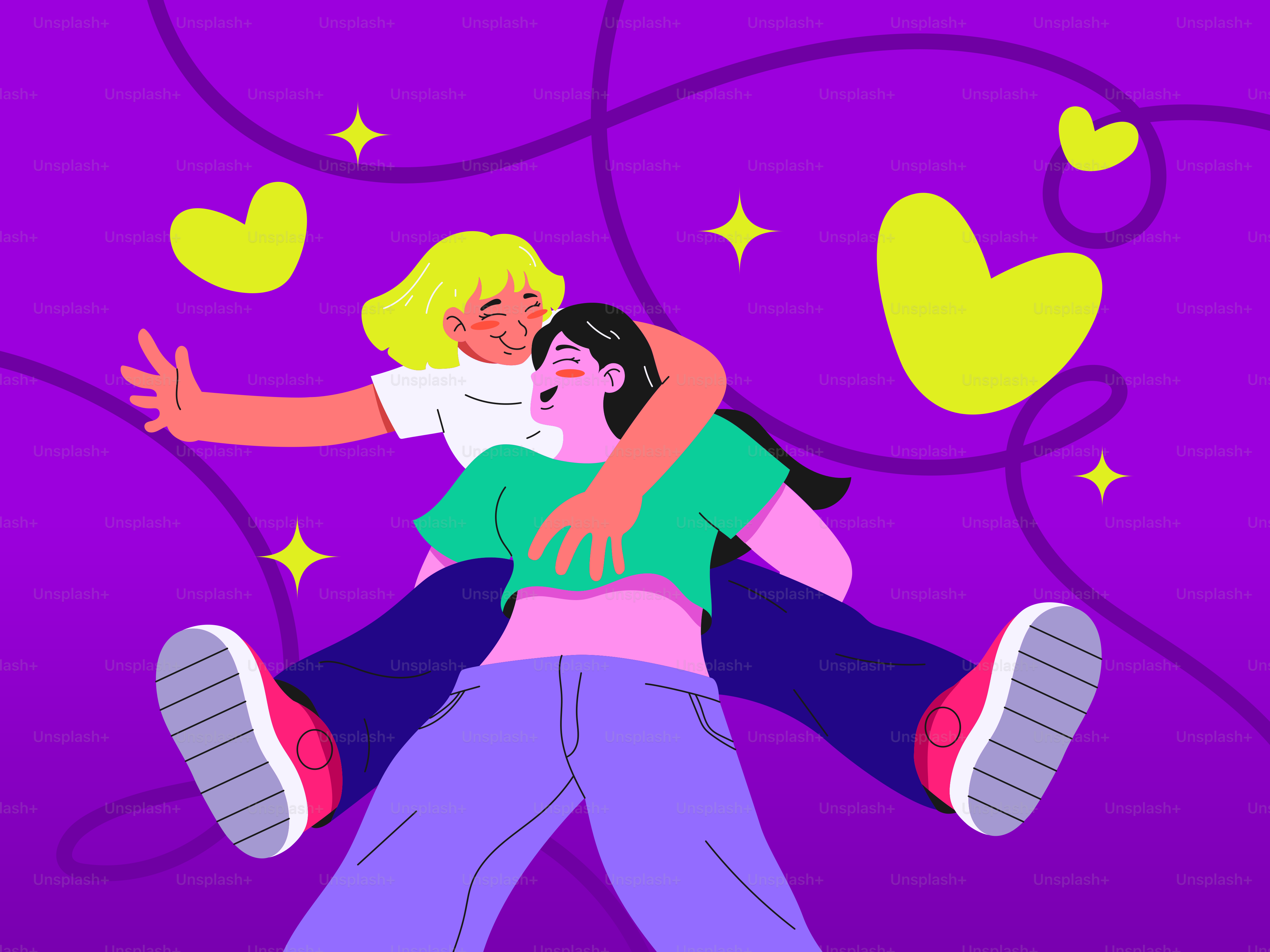 Zwei fröhliche Frauen, die sich umarmen.