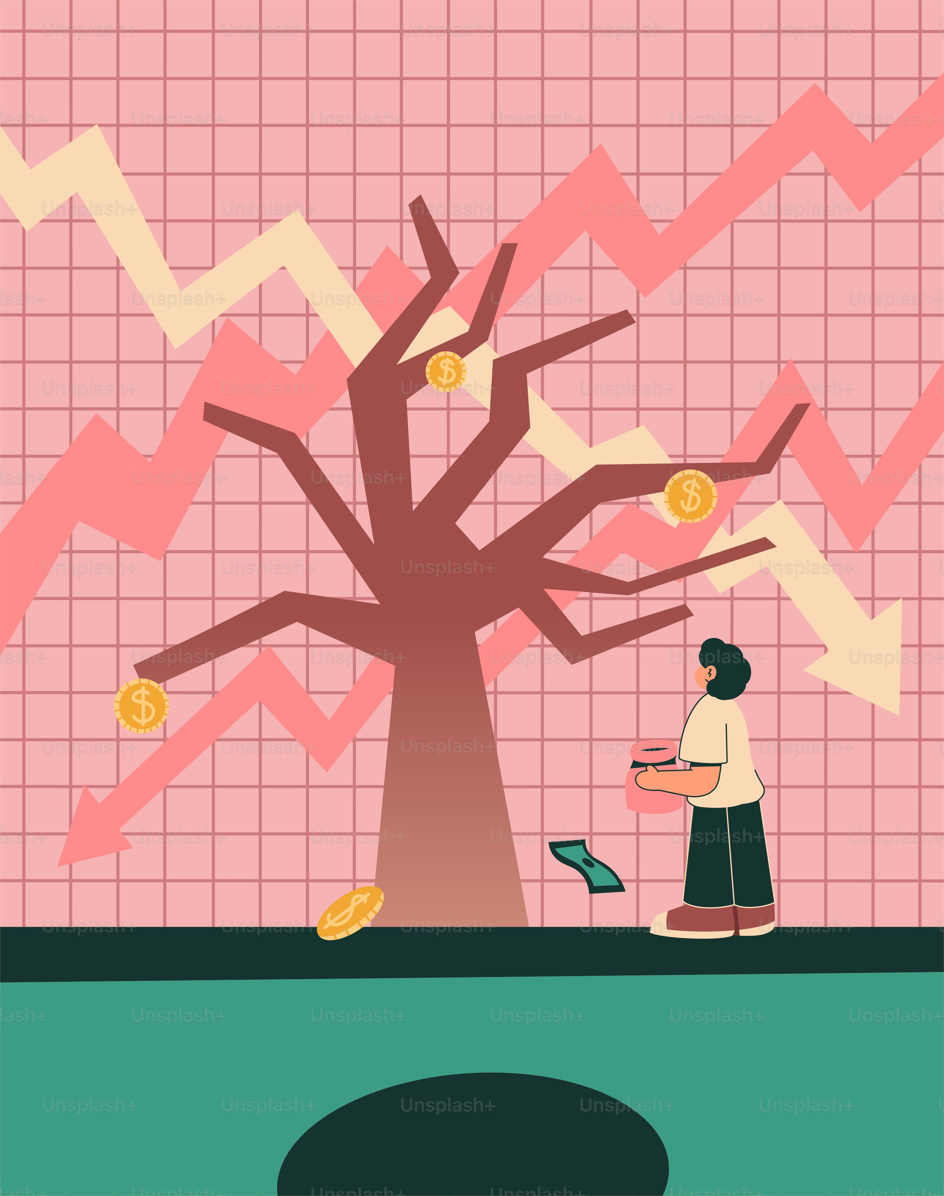 Der Investmentbaum verliert Geld. Vektor – Bild zum Thema Geschäft auf  Unsplash, image size:3000x3800