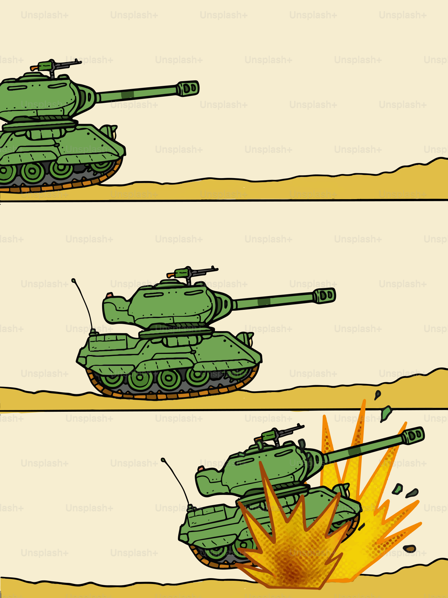 Tank gets hit and explodes in a battle.