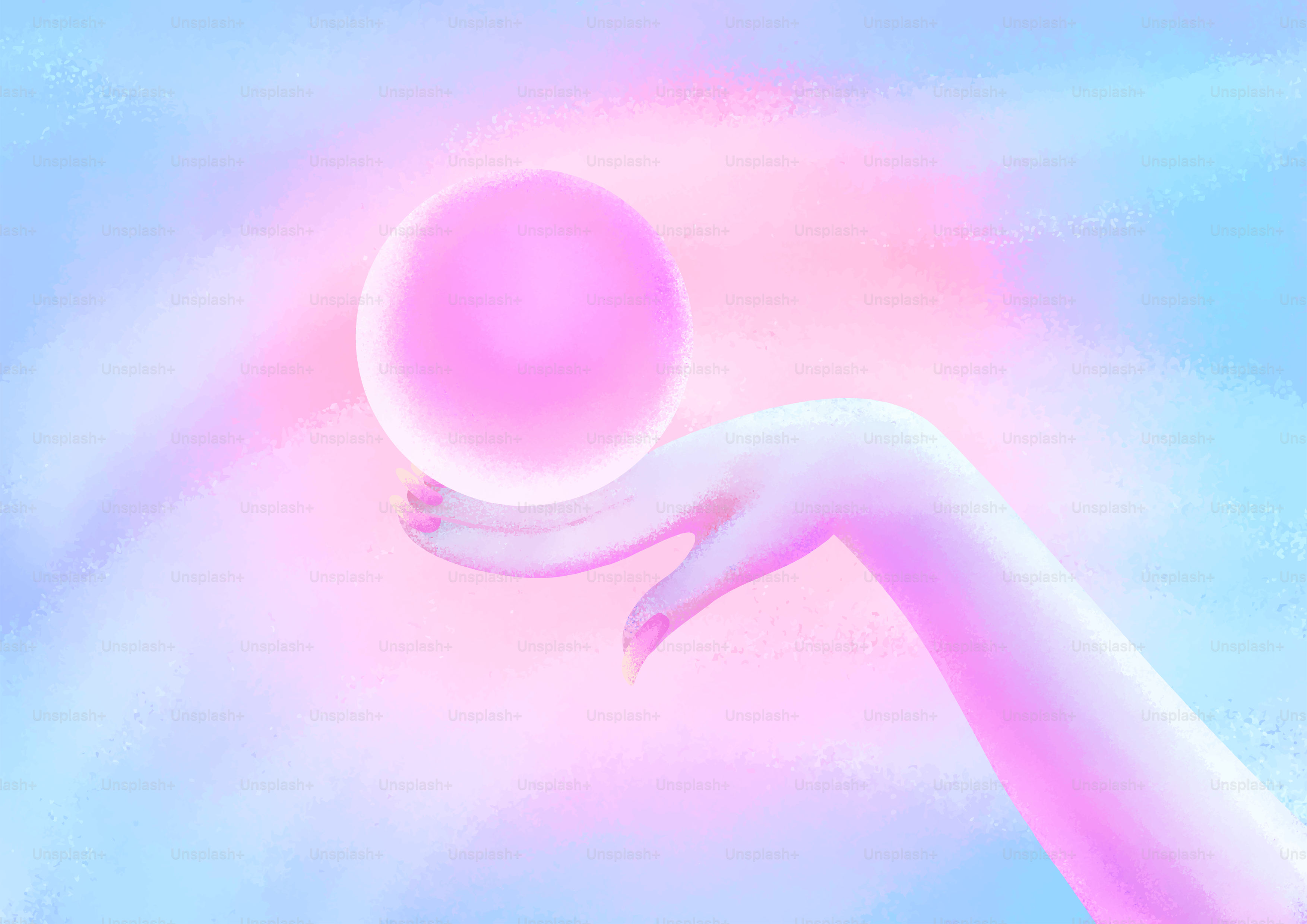 Eine Hand hält eine leuchtende, rosa Kugel.