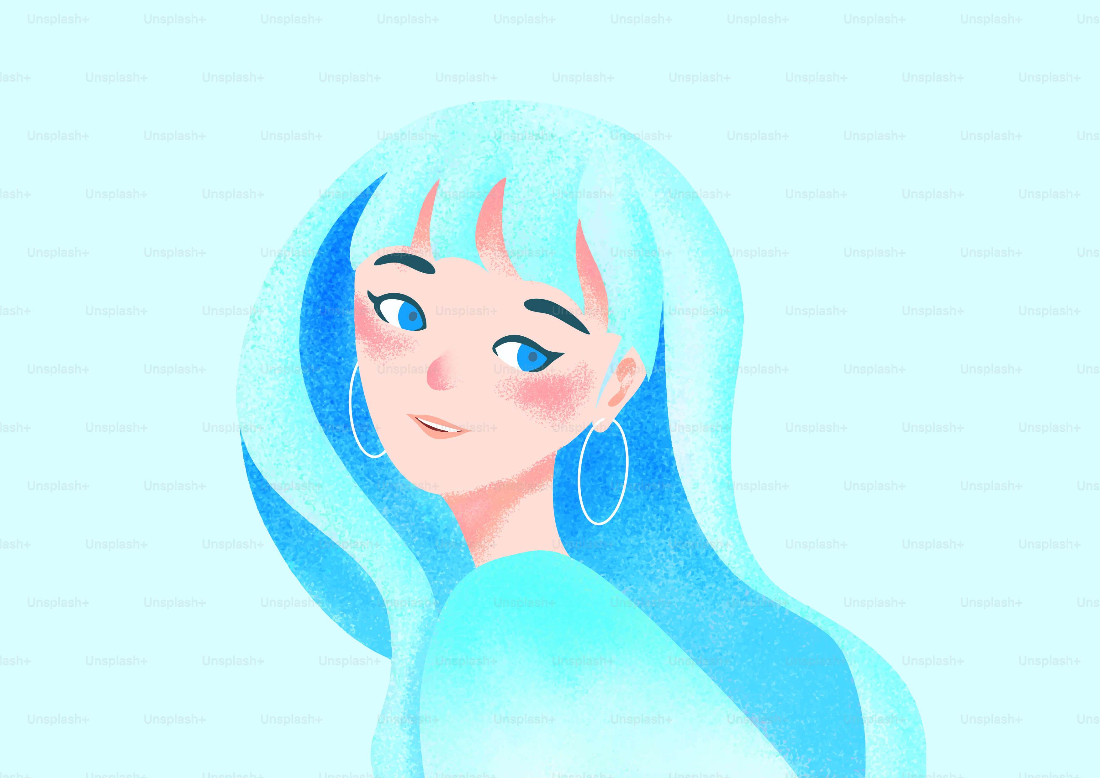 A girl with blue hair and a sweet smile.