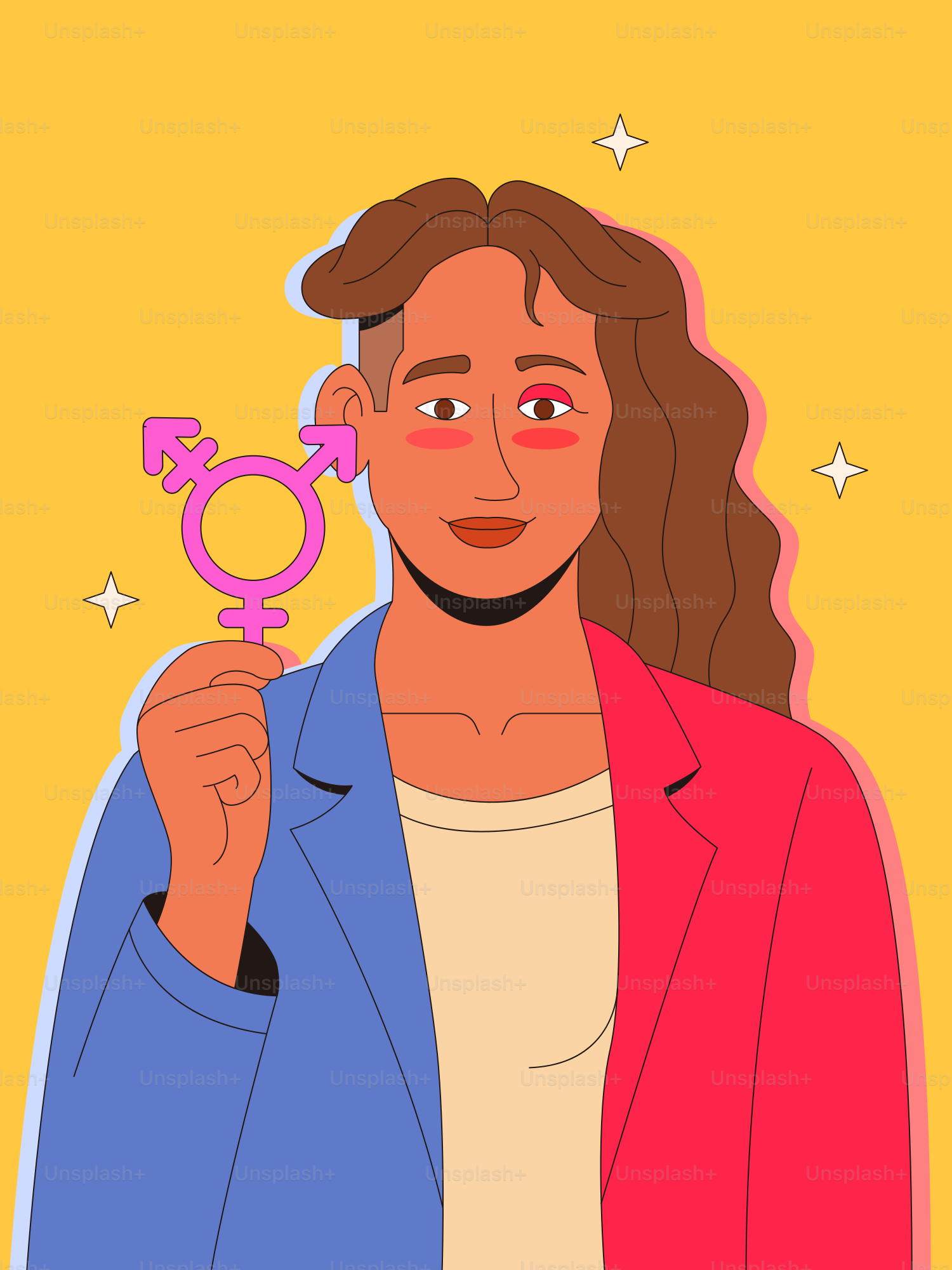 Una persona transgender che tiene un simbolo di genere