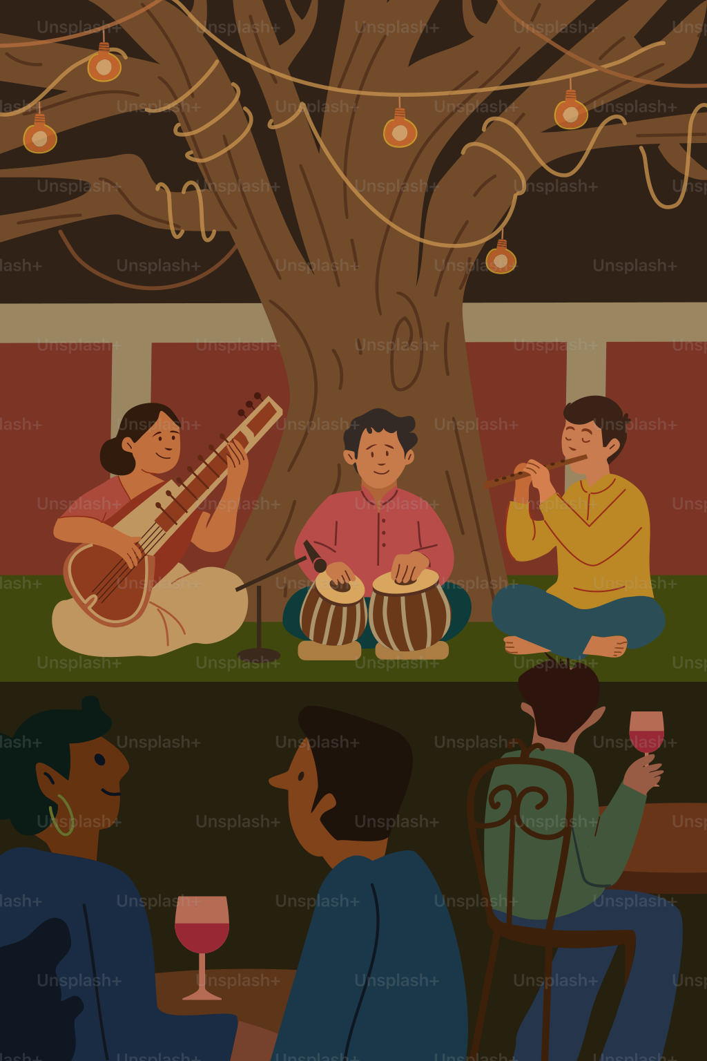 Musicians perform for an audience at an outdoor event.