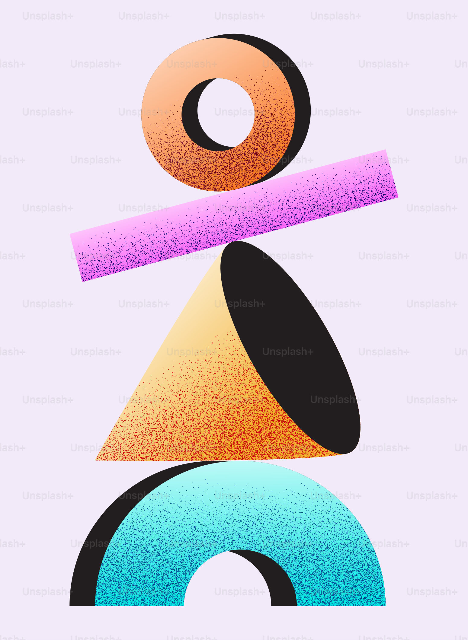 Abstract geometric shapes are stacked together.