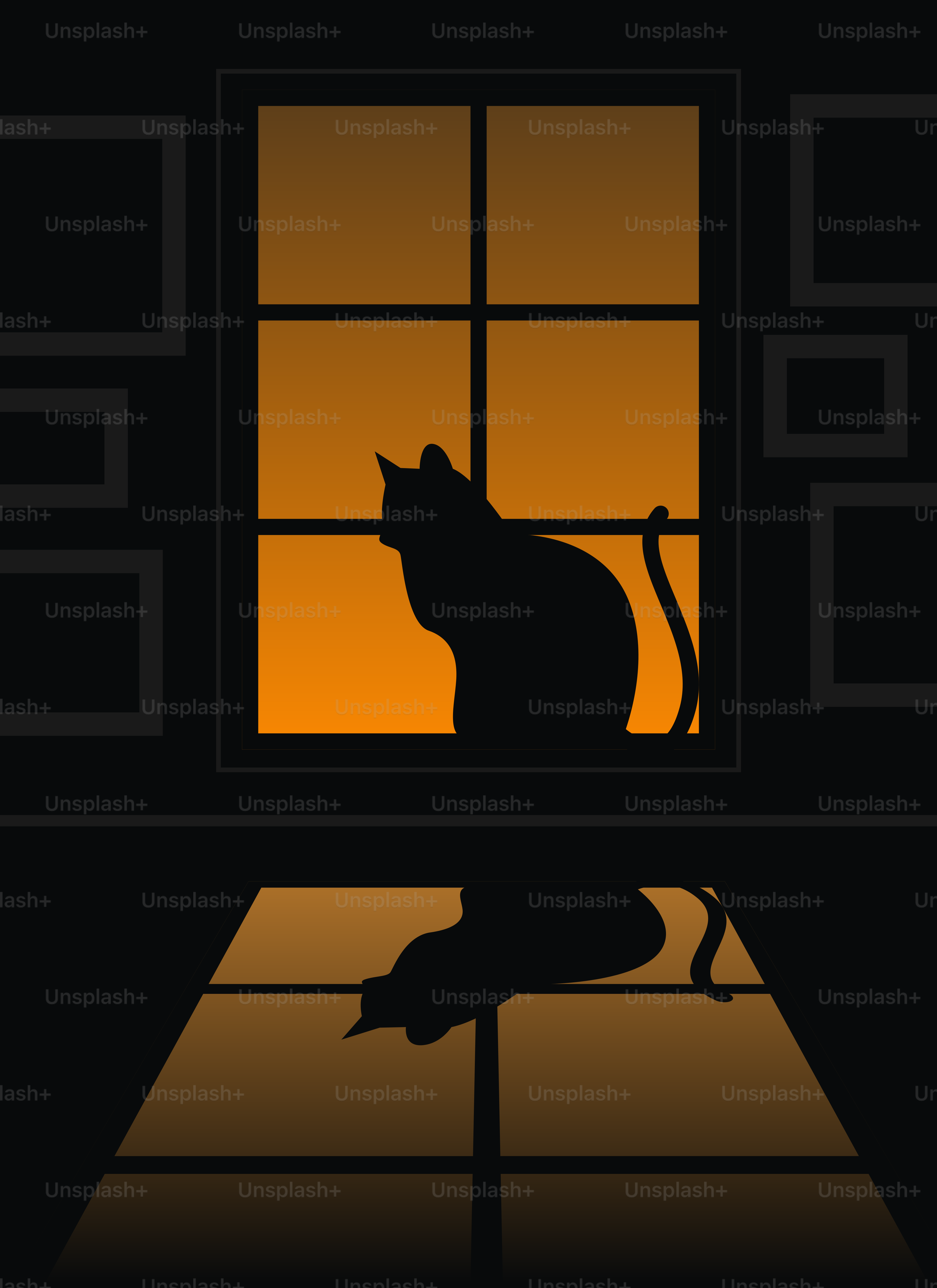 A black cat silhouetted in a glowing window.