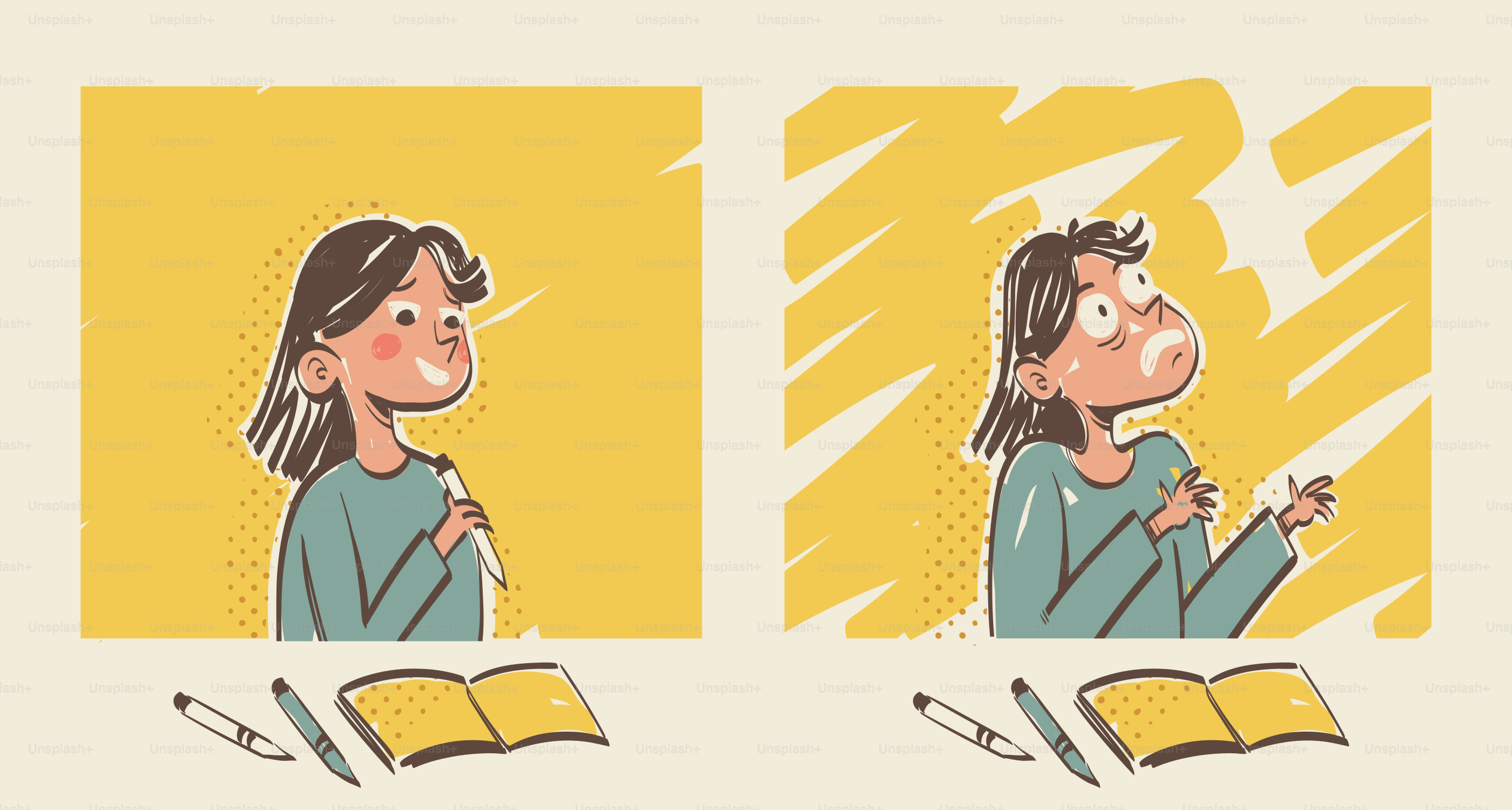 La fille est heureuse, puis choquée et effrayée.