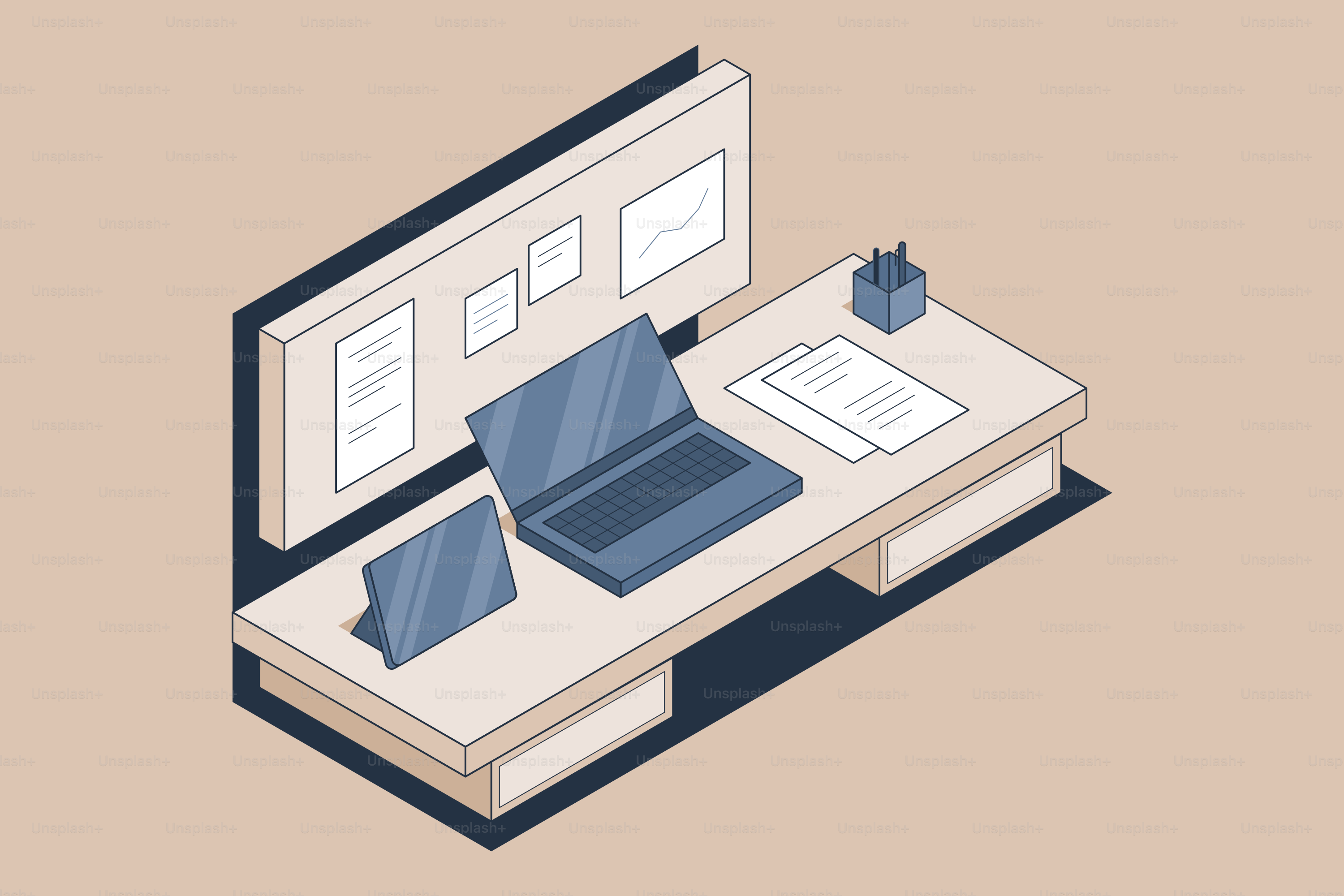 An isometric view of a modern office desk. vector – Laptop Image on ...