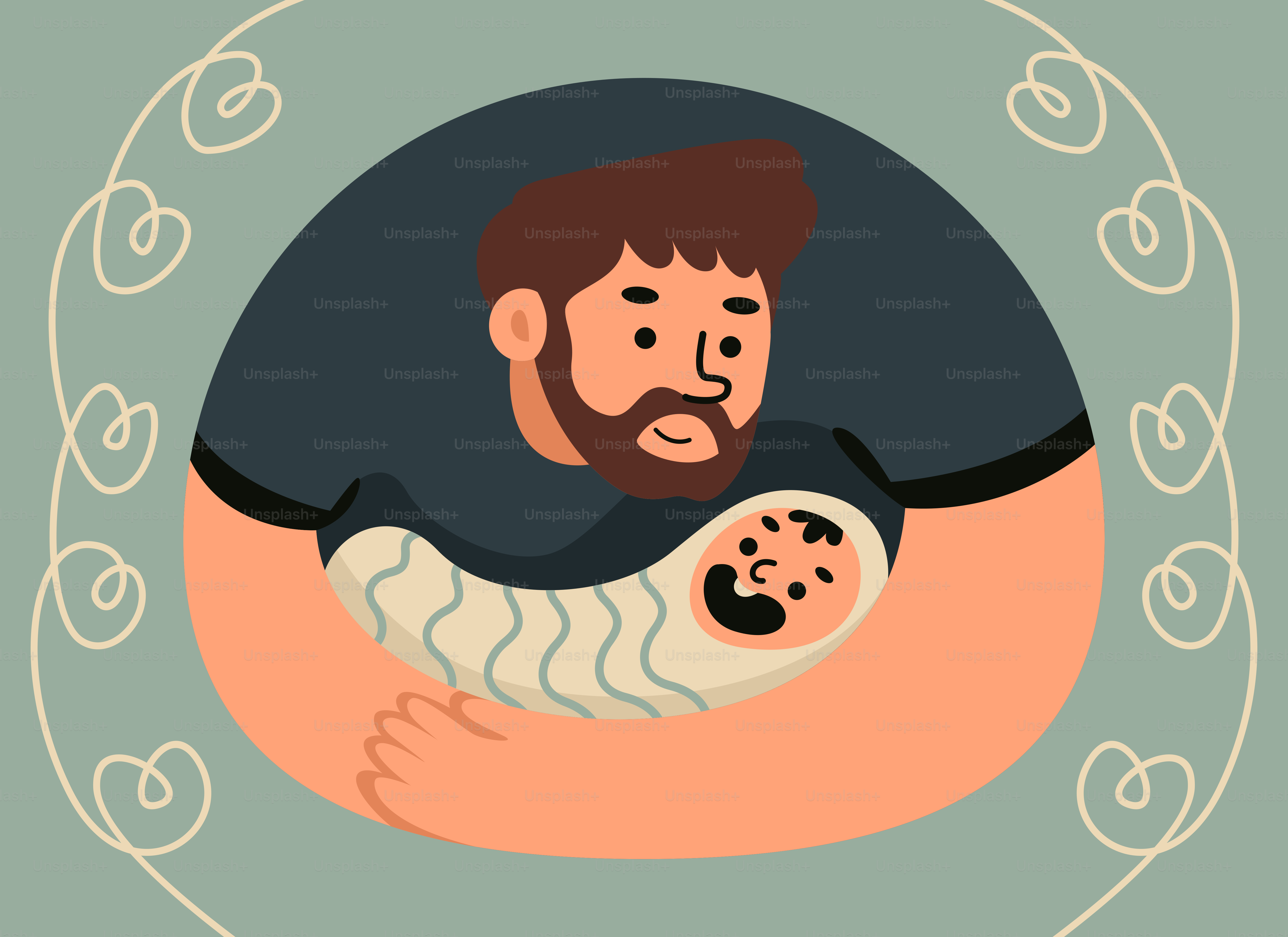 Father lovingly holds his newborn baby.