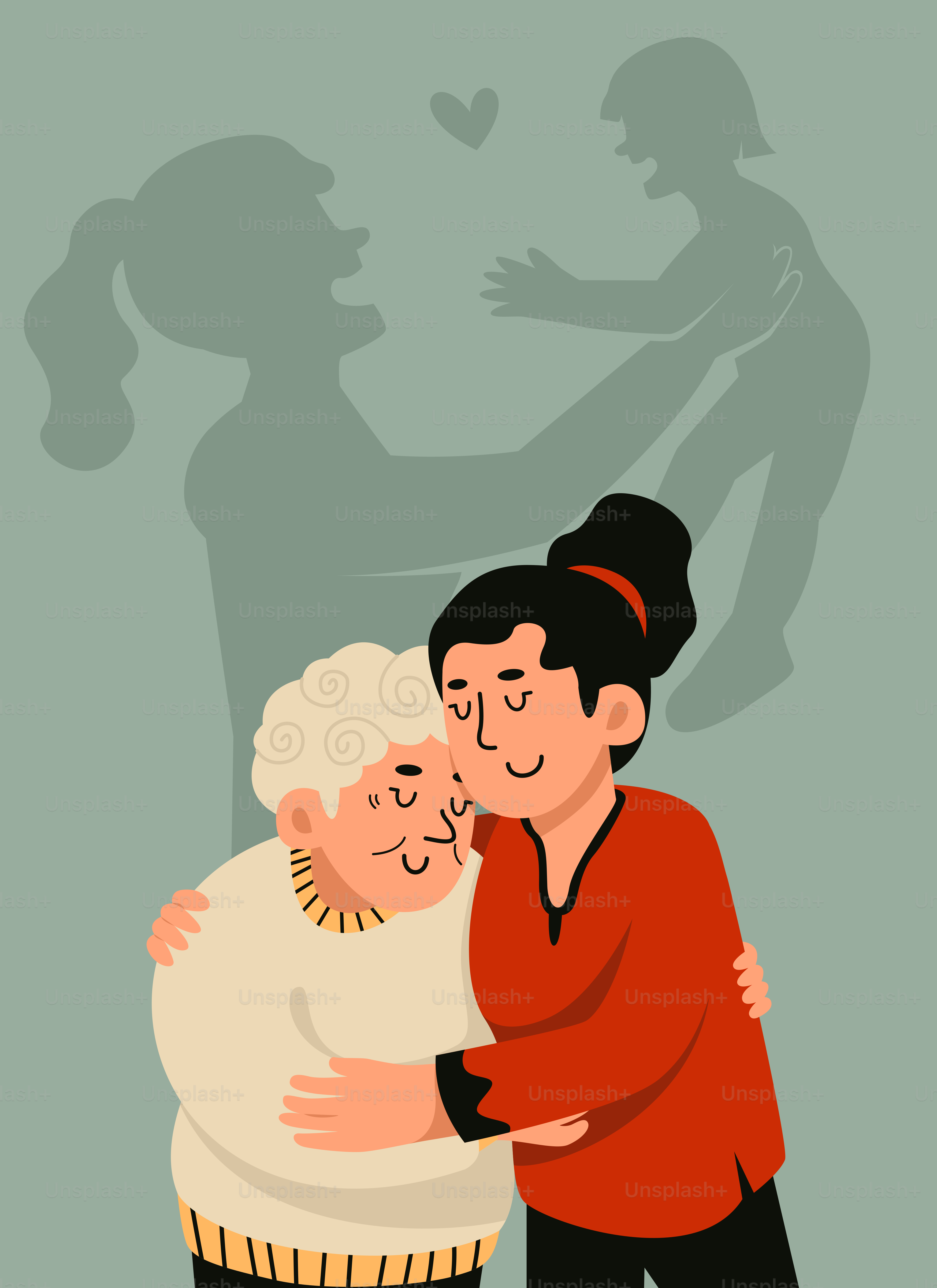 A granddaughter hugs her grandmother.