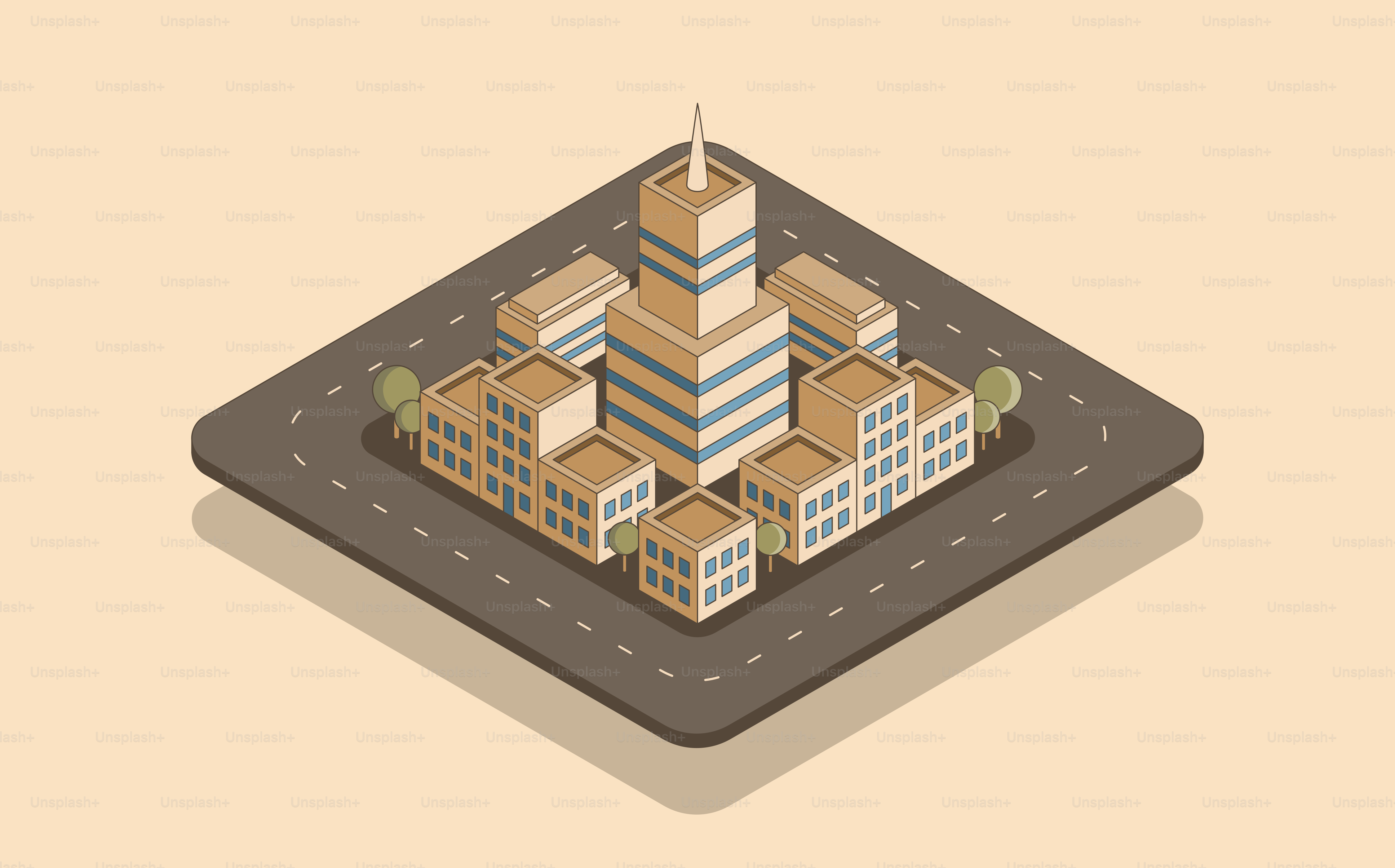 Un paisaje urbano se representa en una ilustración geométrica.