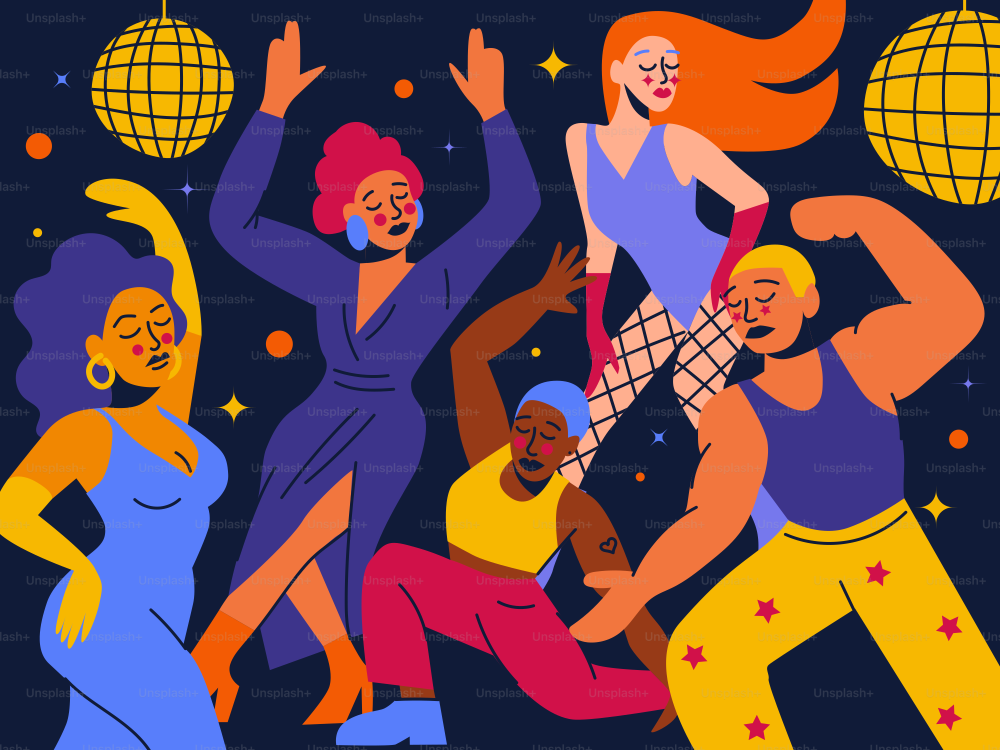 People dance joyfully at a disco party.