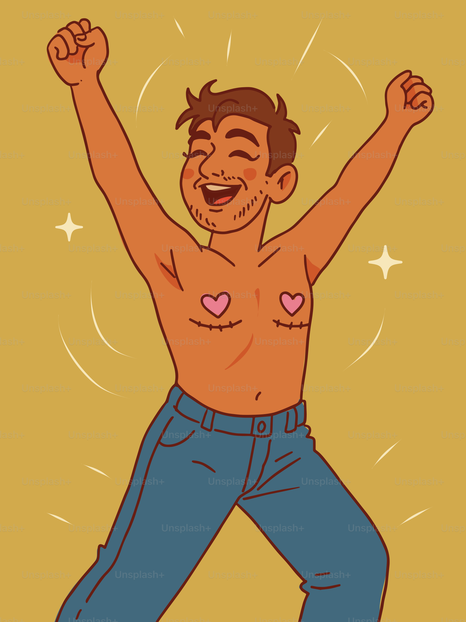 Hombre trans celebra después de una cirugía de pecho.