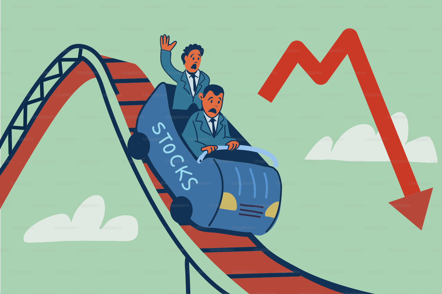 Stocks are on a roller coaster, with declining values.