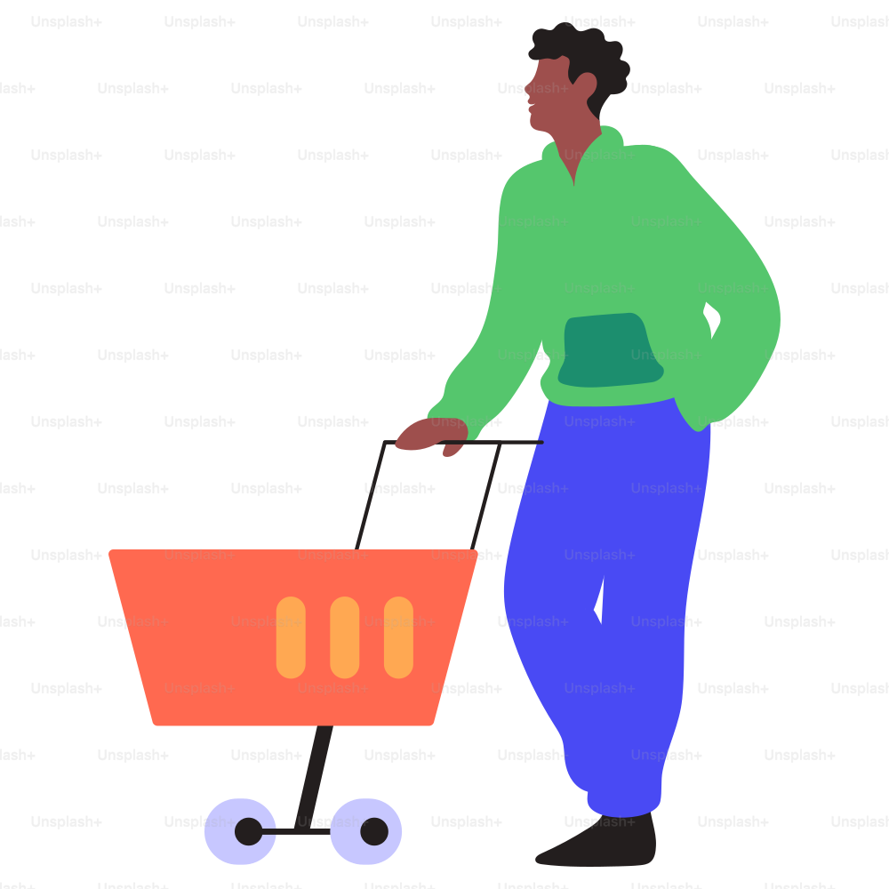 Un hombre empuja un carrito de la compra.
