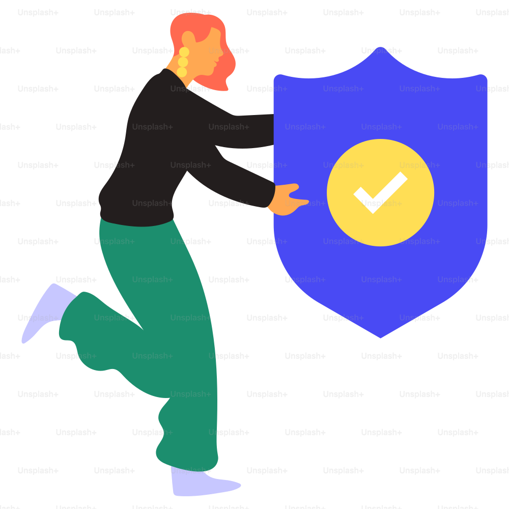 Person holds a shield with a check mark.