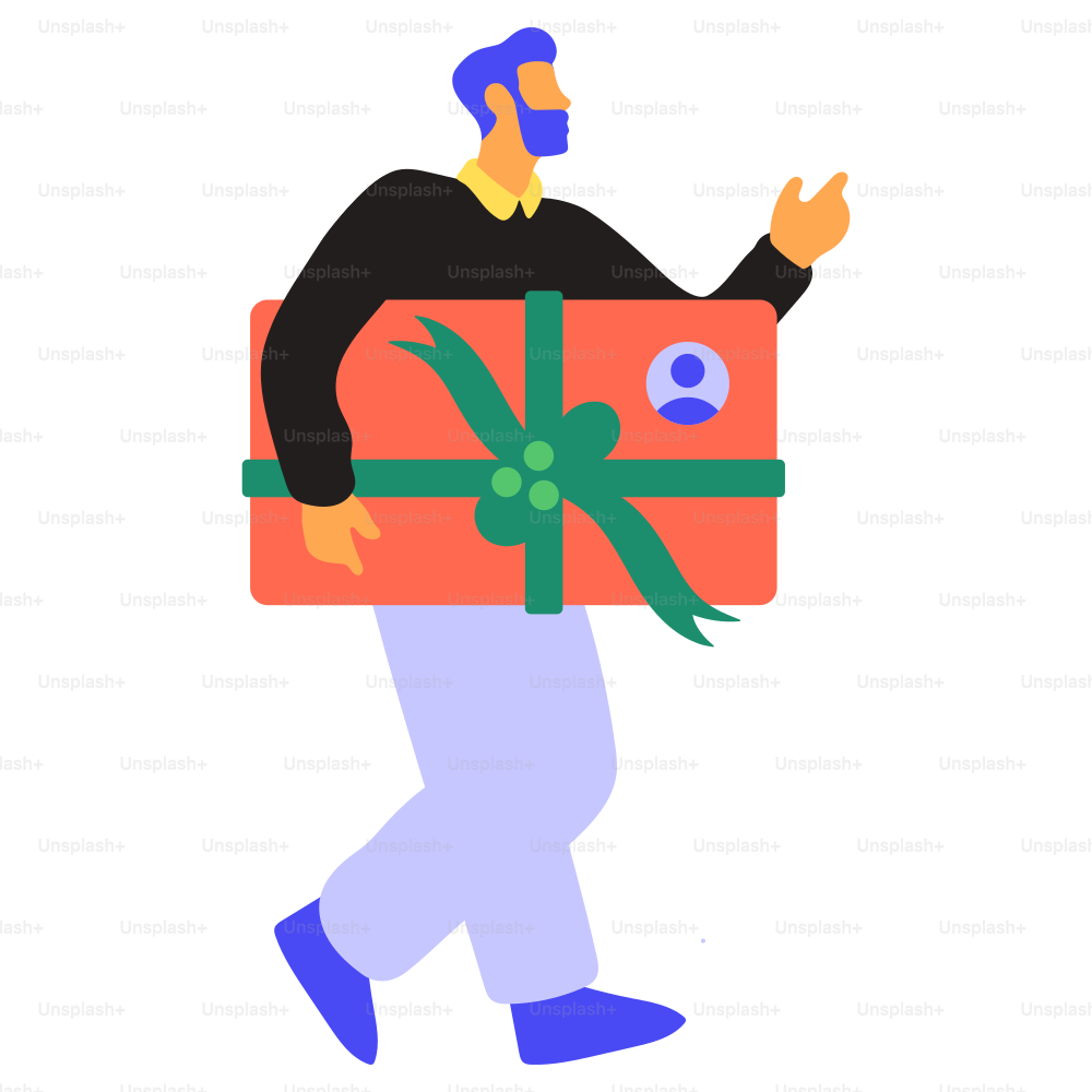 Um homem carrega uma grande caixa de presente.