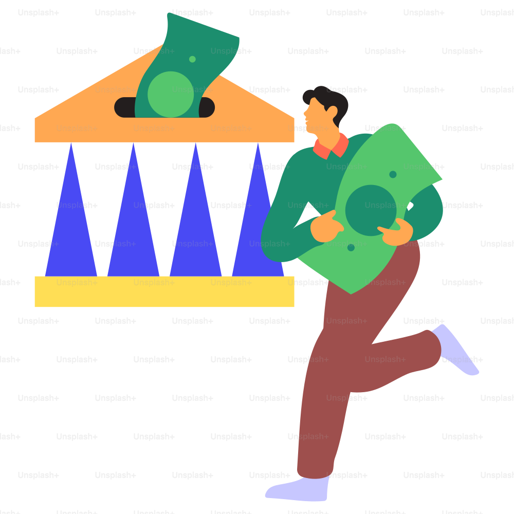 한 남자가 은행에서 돈을 훔치고 있습니다.