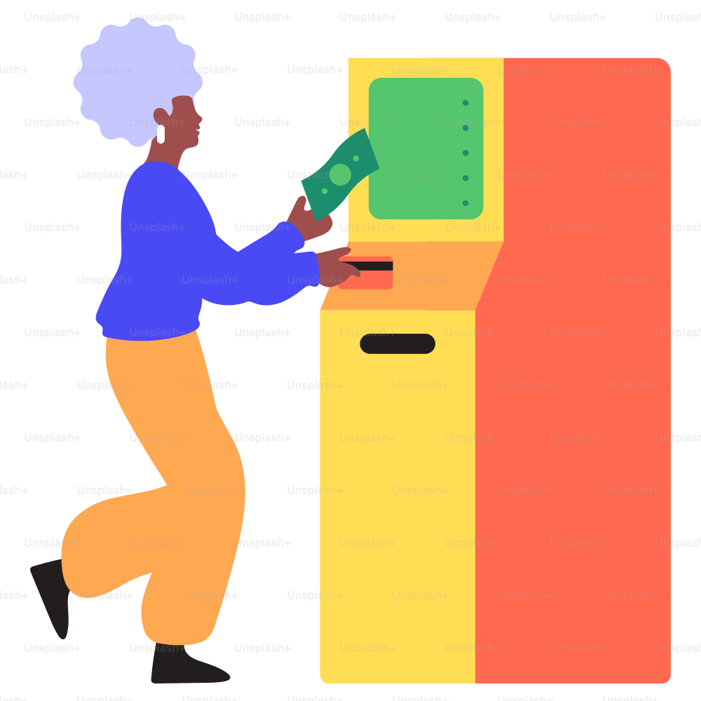 Woman is withdrawing money from an atm.