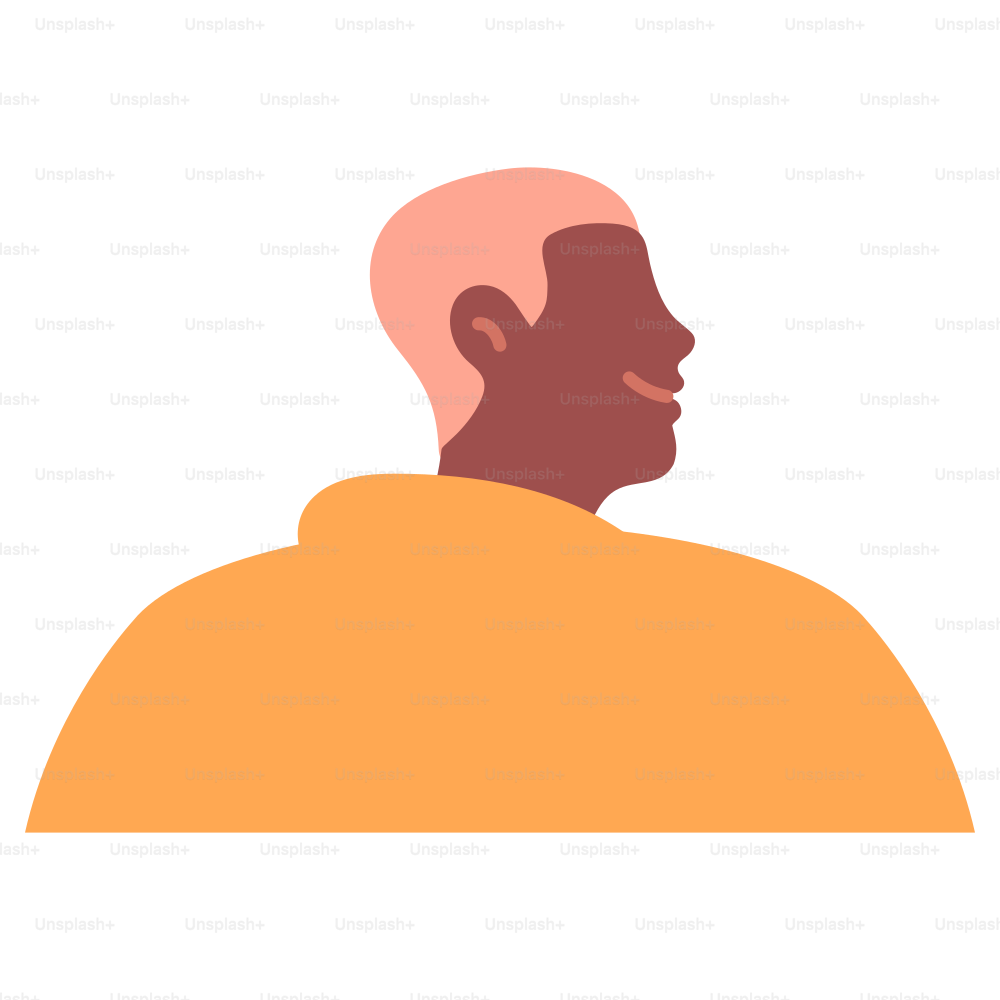 A smiling person looks sideways in the illustration.