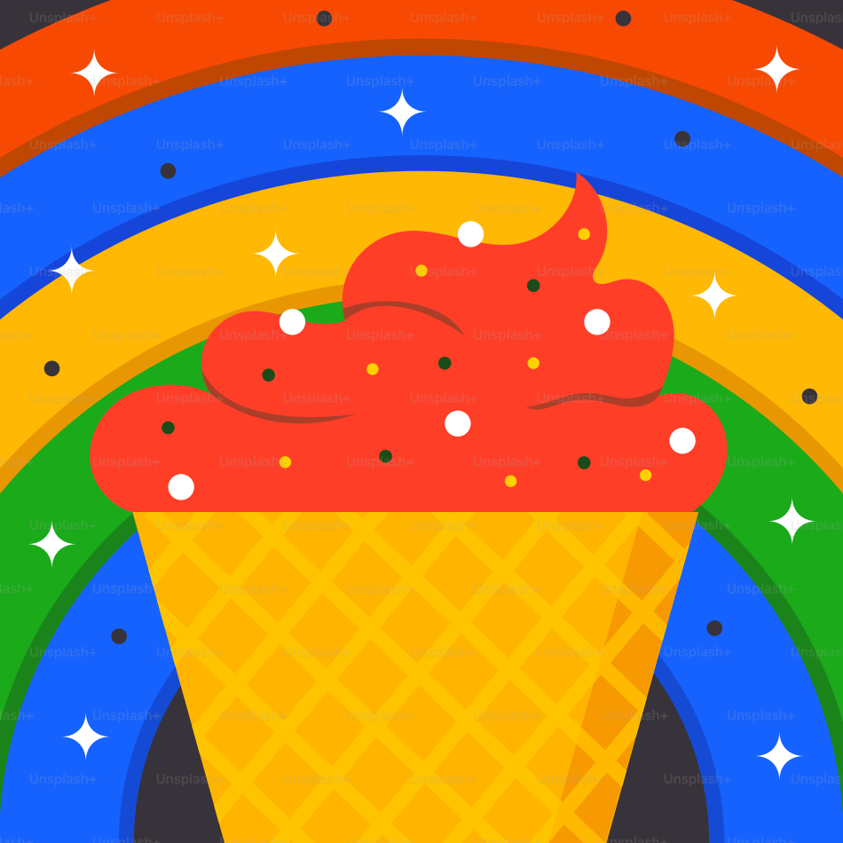 Rainbow ice cream cone with sprinkles.