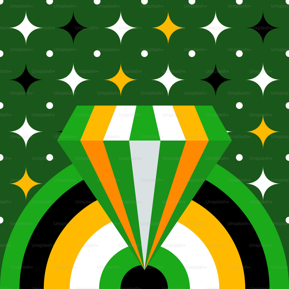 A colorful diamond over a rainbow background.