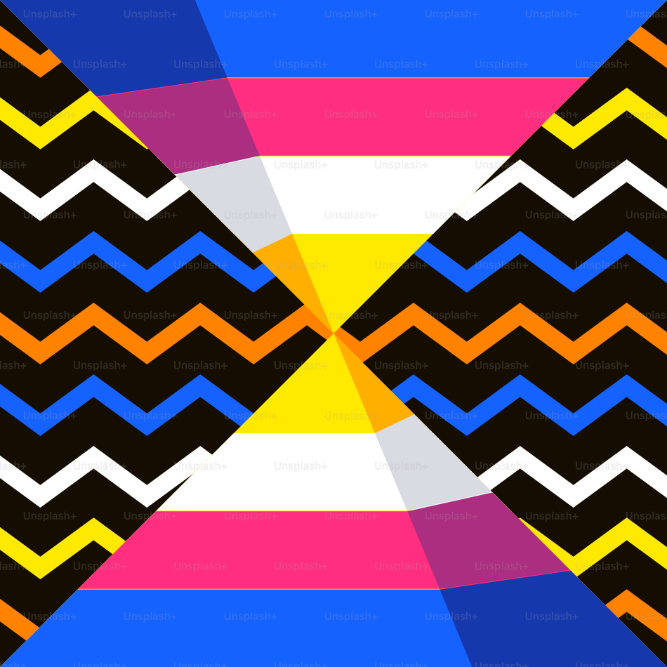 Geometric shapes and colorful patterns create this design.