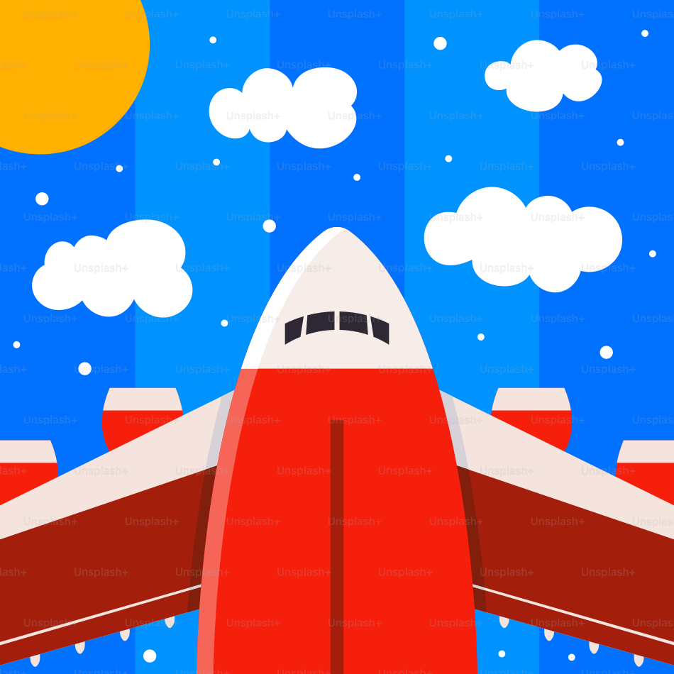Airplane flying in a blue sky with clouds.
