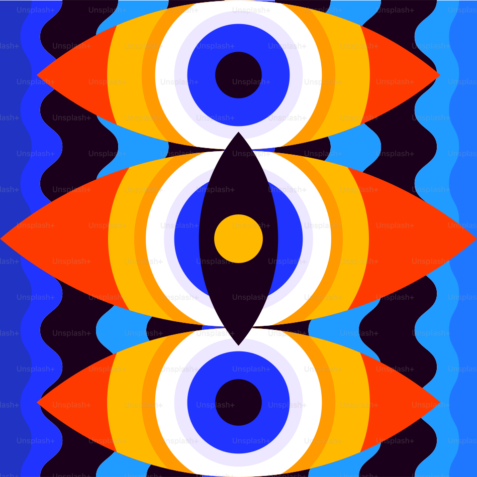 Eyes are arranged in a colorful, abstract design.