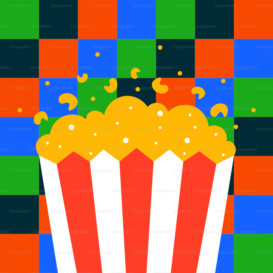 줄무늬 용기에서 팝콘이 터져 나옵니다.