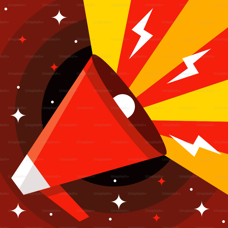 Voici une légende pour l’image : **haut-parleur annonçant quelque chose, avec de l’énergie.**
