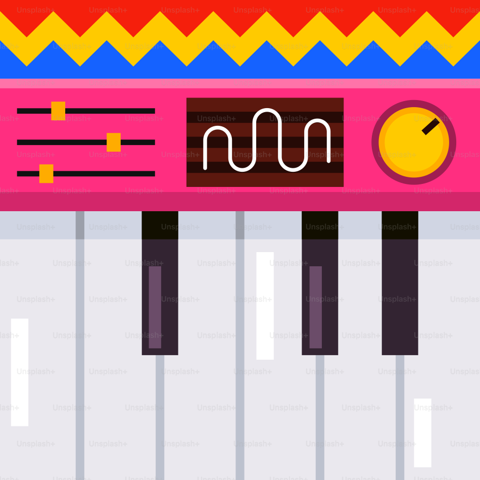 A brightly colored cartoon keyboard is shown.